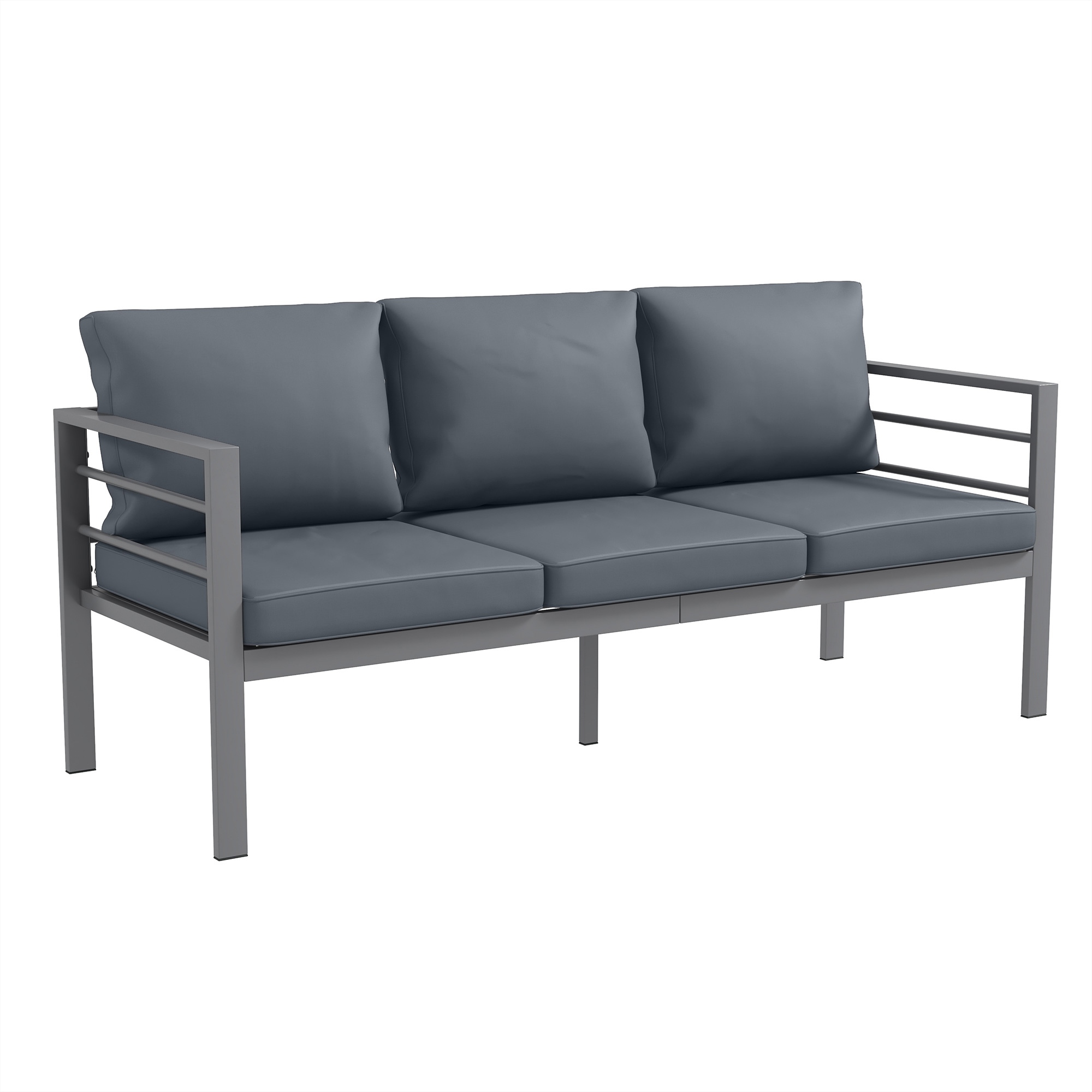 Jones Aluminium Three-Seater Garden Bench with Cushions - Grey - Life Essentials