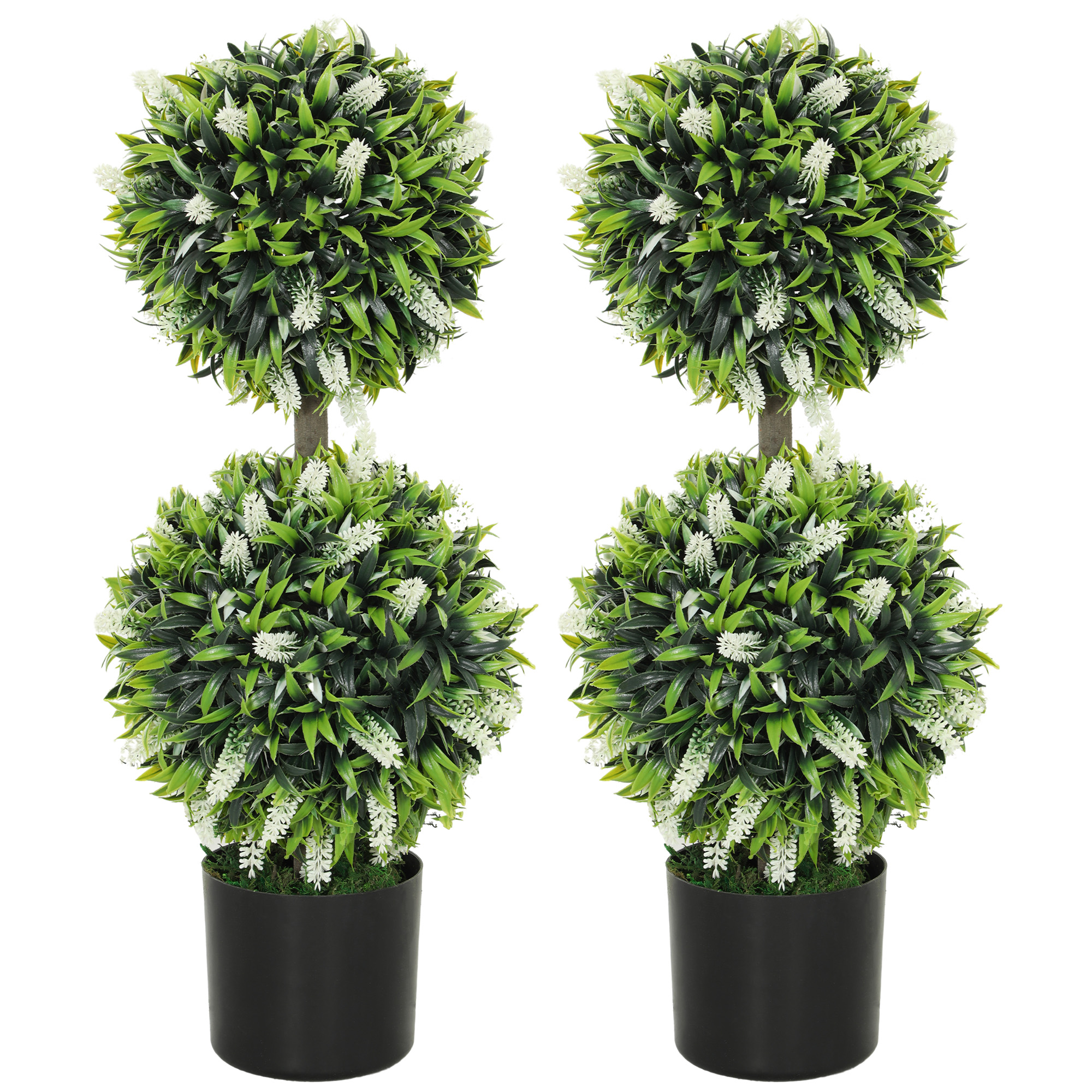HERON Set of 2 Decorative Artificial Plants Ball Trees with Lavender Flowers in Pot Fake Plants for Home Indoor Outdoor Decor, 70cm, White - Life 
