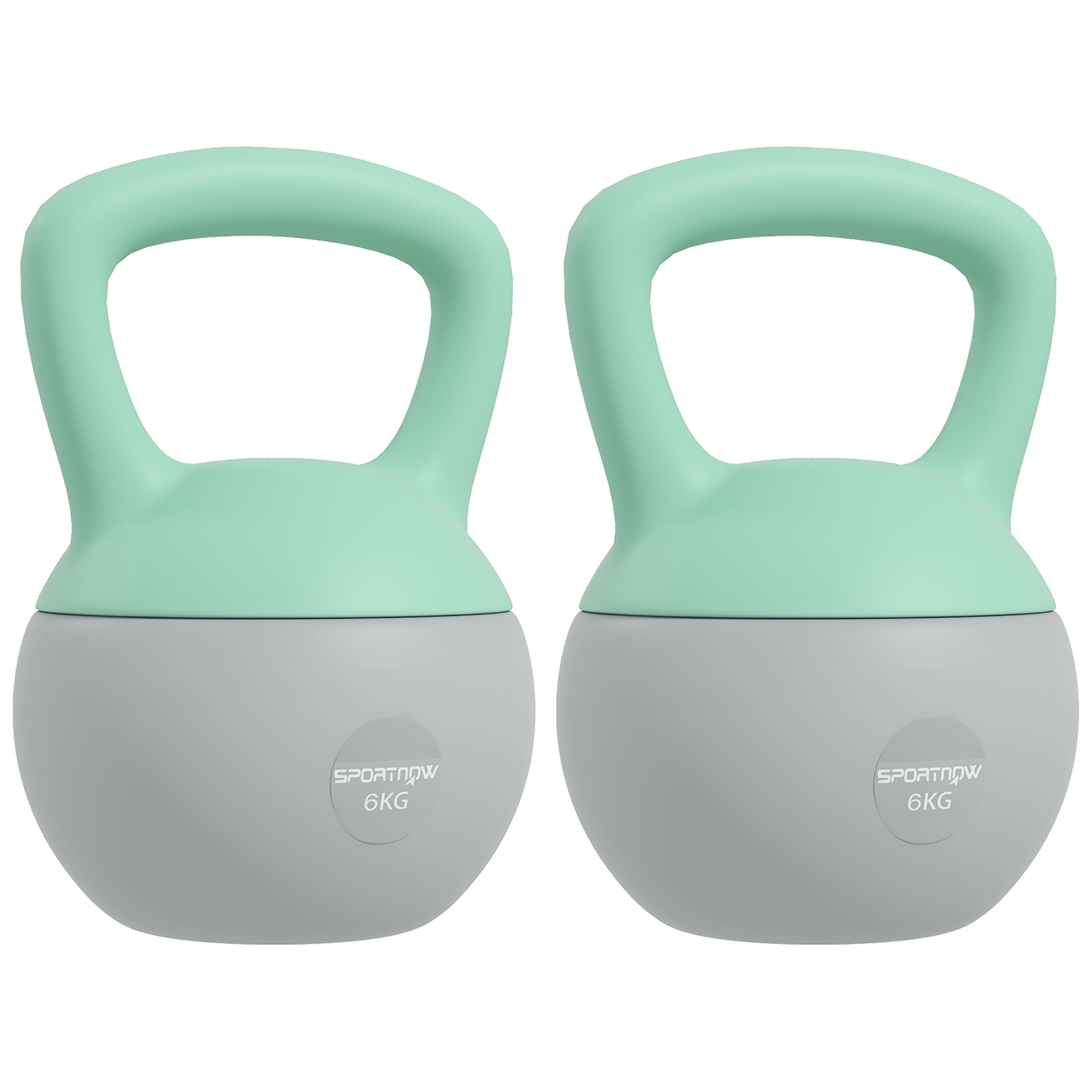 SPORTEDGE 2 x 6kg Soft Kettlebell, Kettle Bell with Non-Slip Handle, for Home Gym, Strength Training, Cardio - Grey and Green - Life Essentials