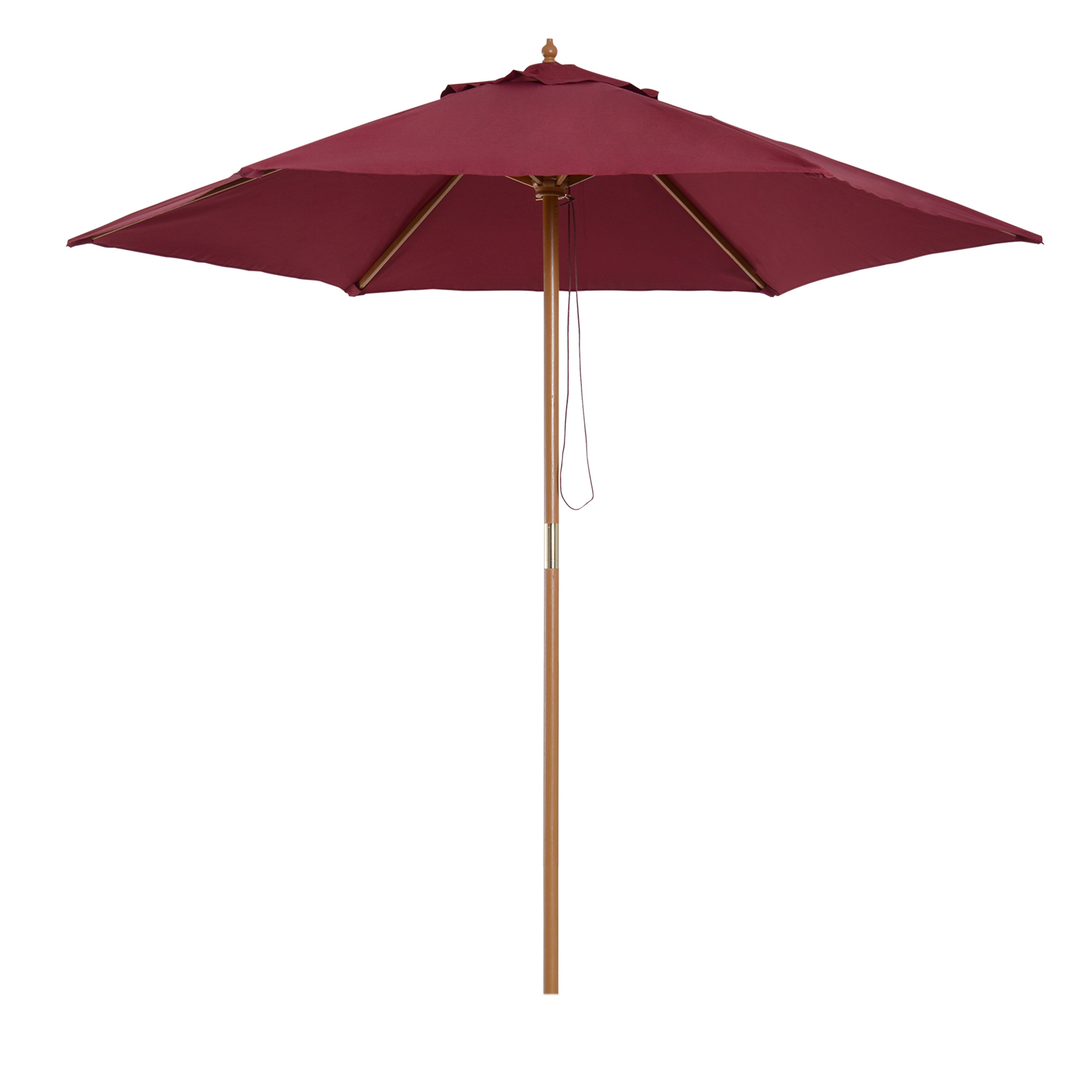 2.5m Wooden Garden Parasol Umbrella-Red Wine - Life Essentials
