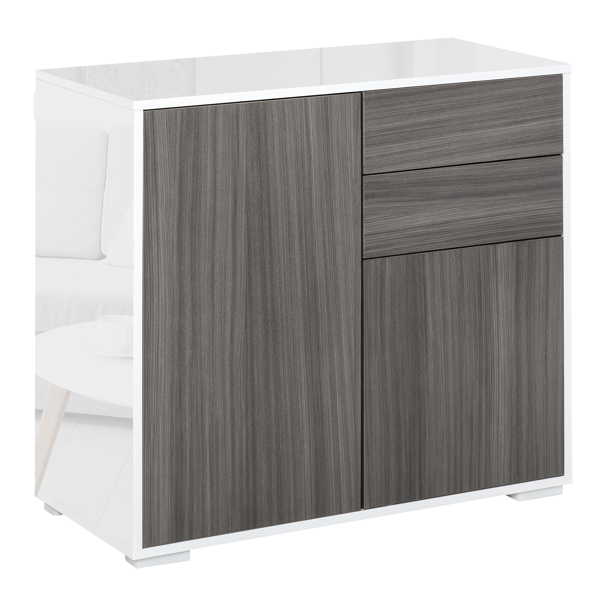 Modern Stylish Freestanding Push-Open Design Cabinet with 2 Drawer, 2 Door Cabinet, 2 Part Inner Space Light Grey and White - Life Essentials