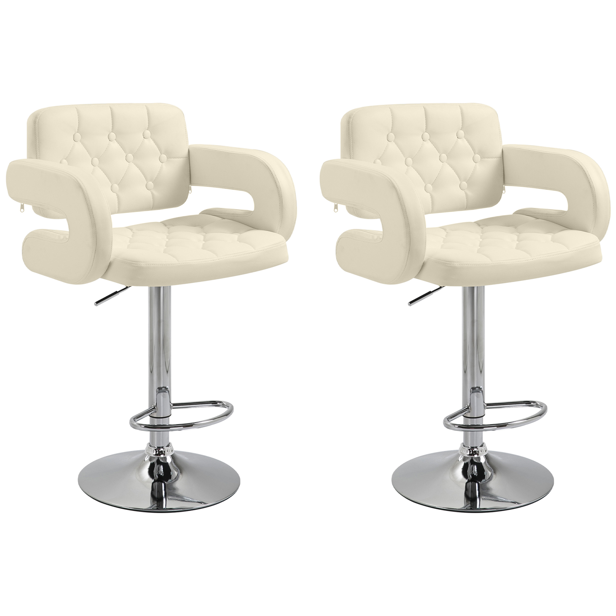 Upholstered Swivel Bar Stool Set of 2 Height Adjustable Back Armrest - White - Life Essentials