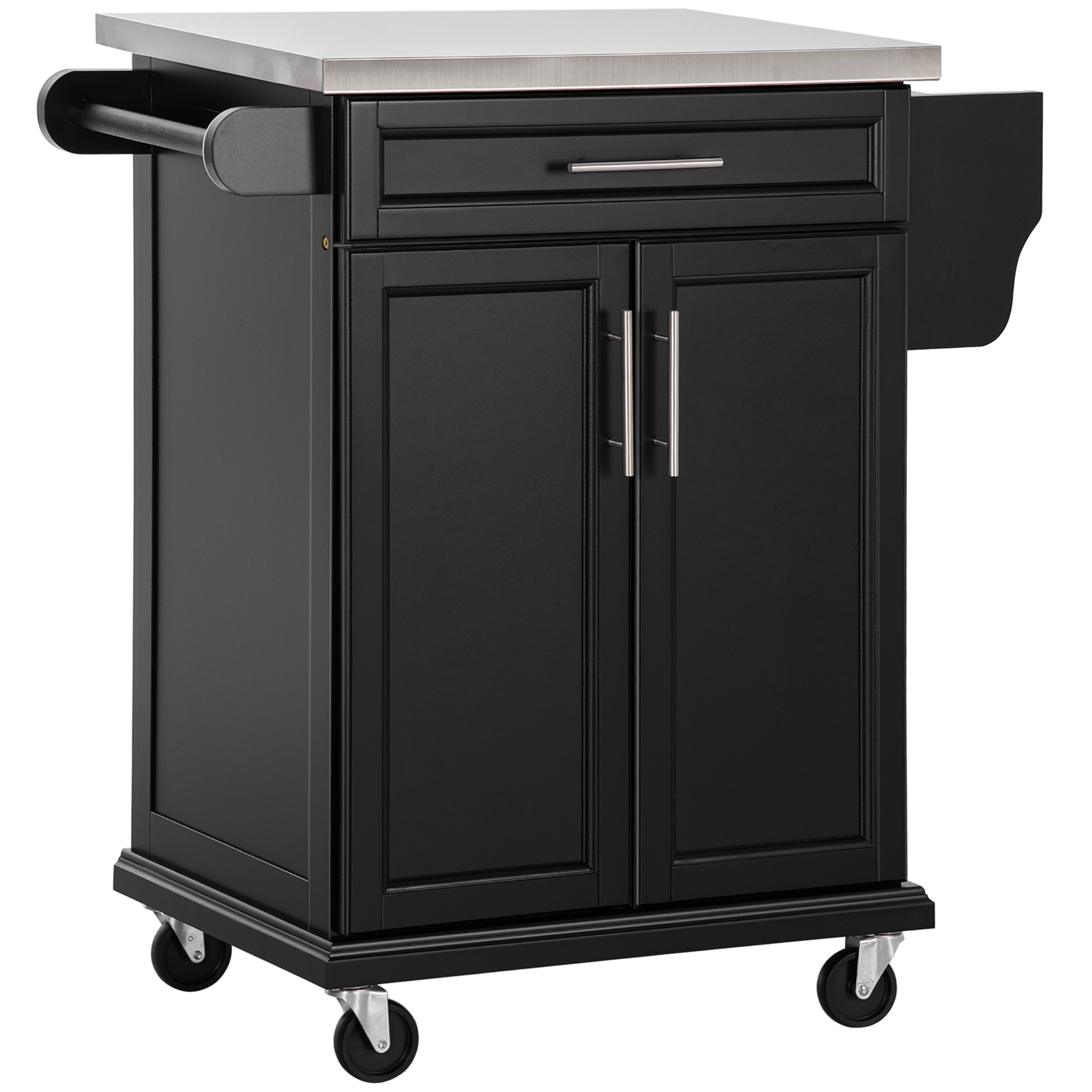 Kitchen Island, MDF, Stainless Steel Top-Black - Life Essentials