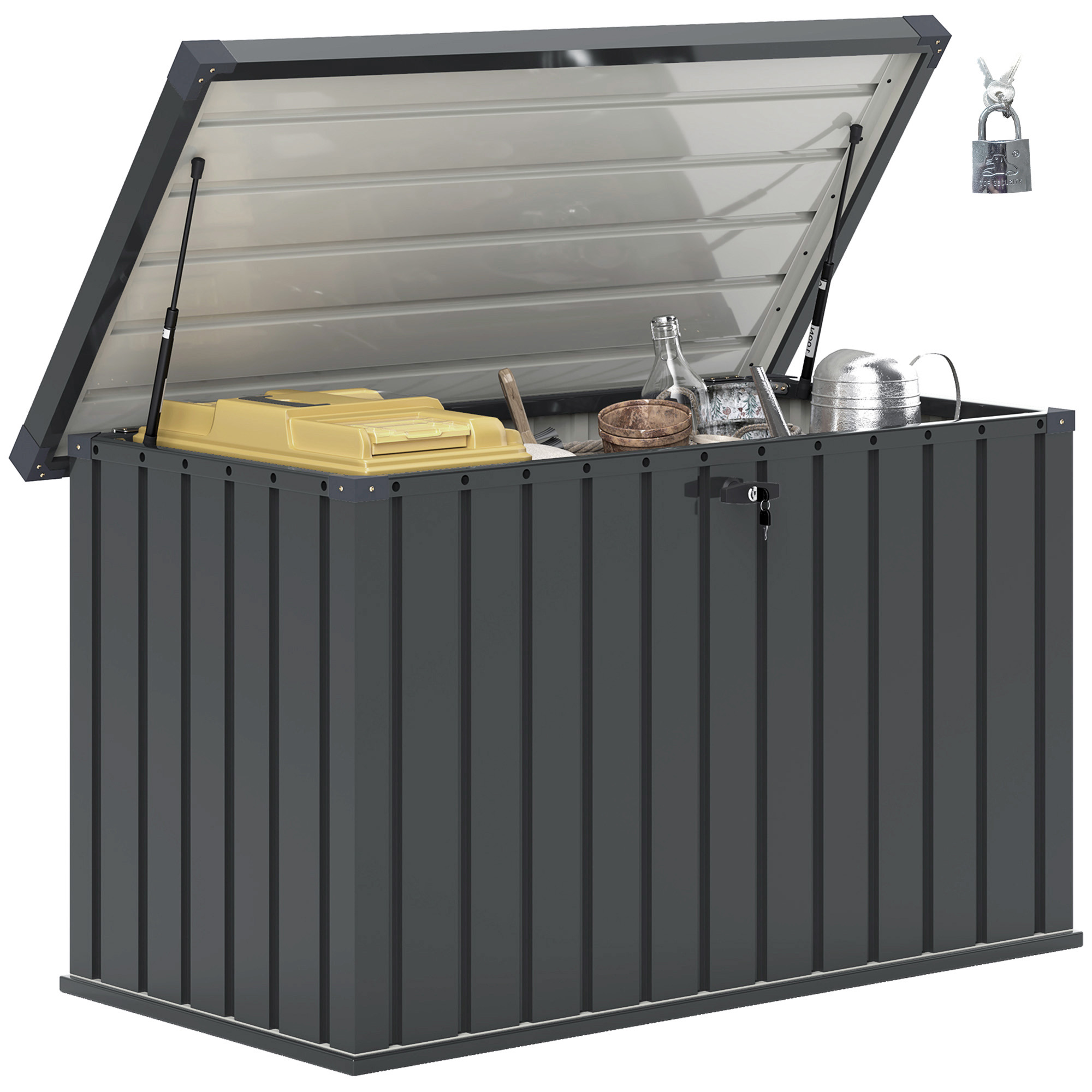 OLAREN 400L Galvanised Steel Garden Storage Box - Grey - Life Essentials