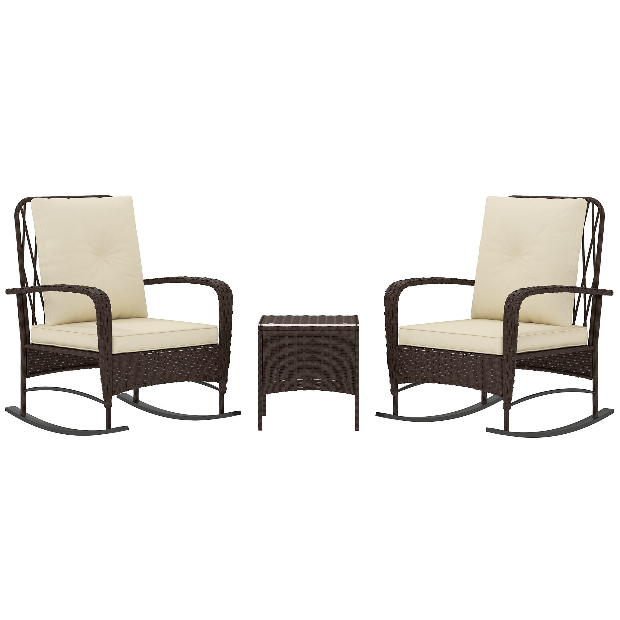 SUNVISTA Three-Piece Rocking Chair Rattan Bistro Set - Brown - Life Essentials