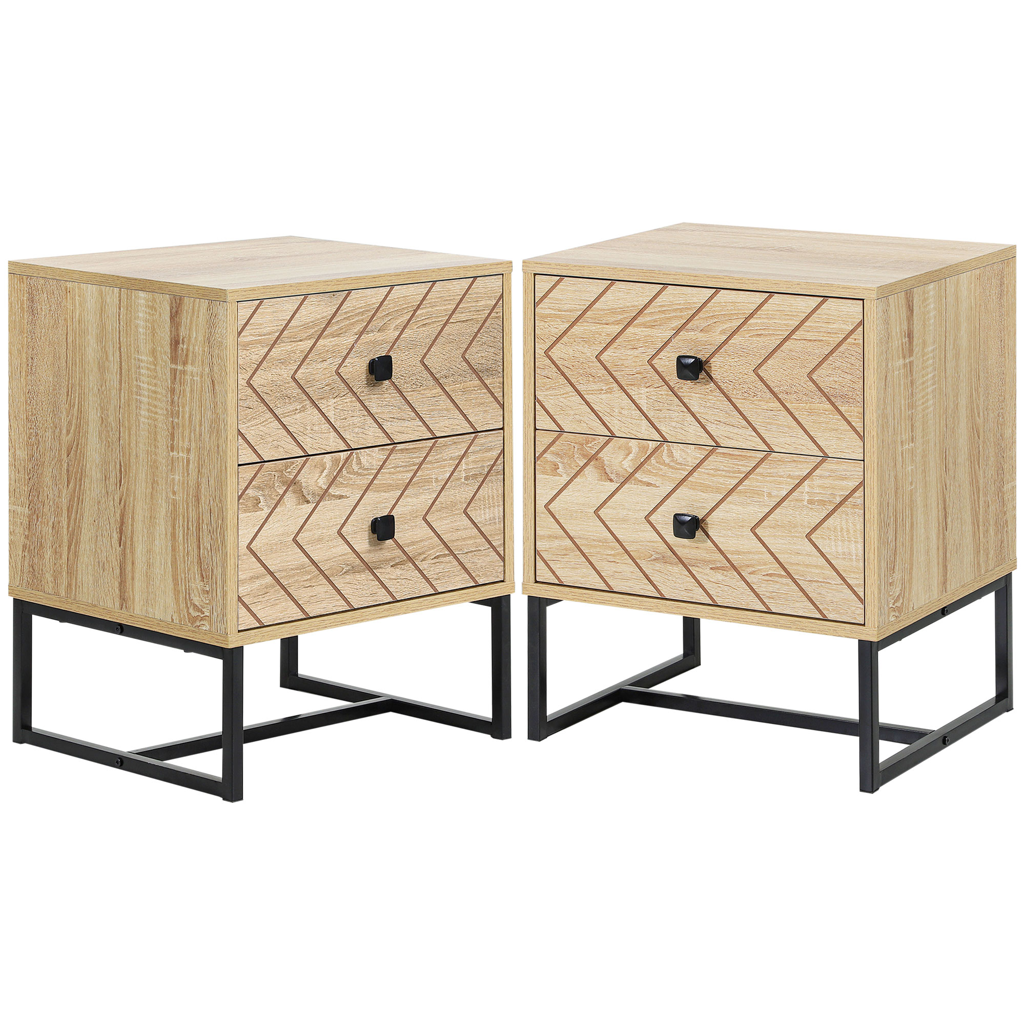 Bedside Table - PEMBROKE 2 Piece Nightstand Natural Wood 39.5cm - Life Essentials