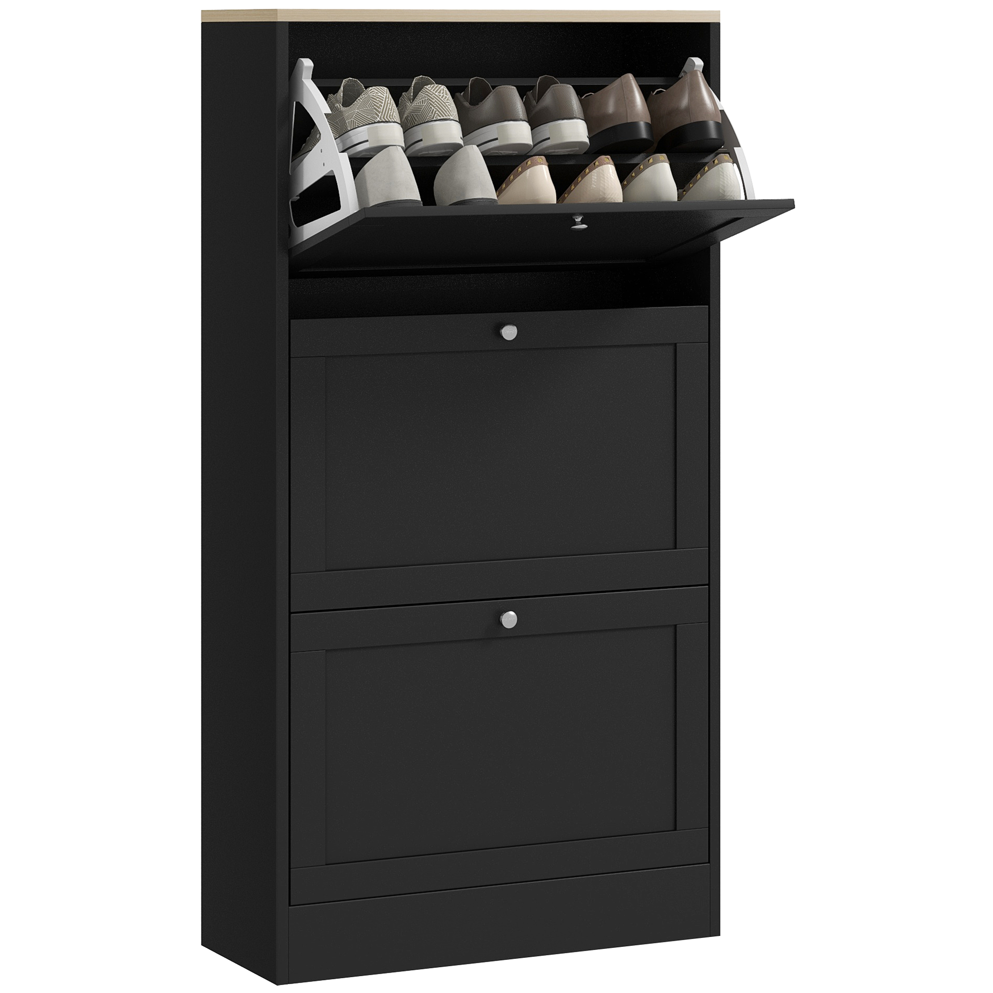 SIMA 3 Flip Doors Tall Shoe Cabinet - Black - Life Essentials
