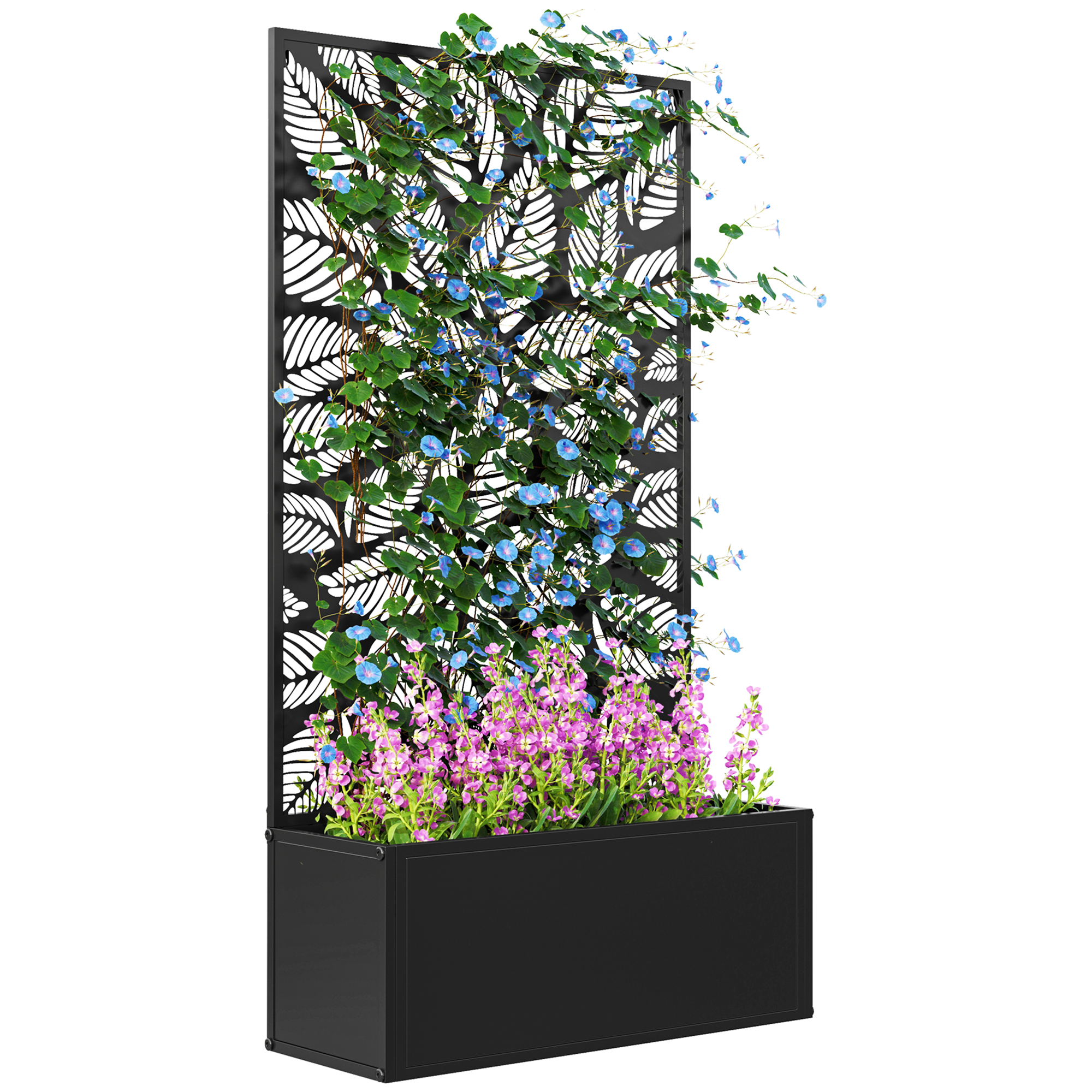 SUNVISTA Outdoor Metal Planter, with Back Trellis Leaf Design - Black - Life Essentials