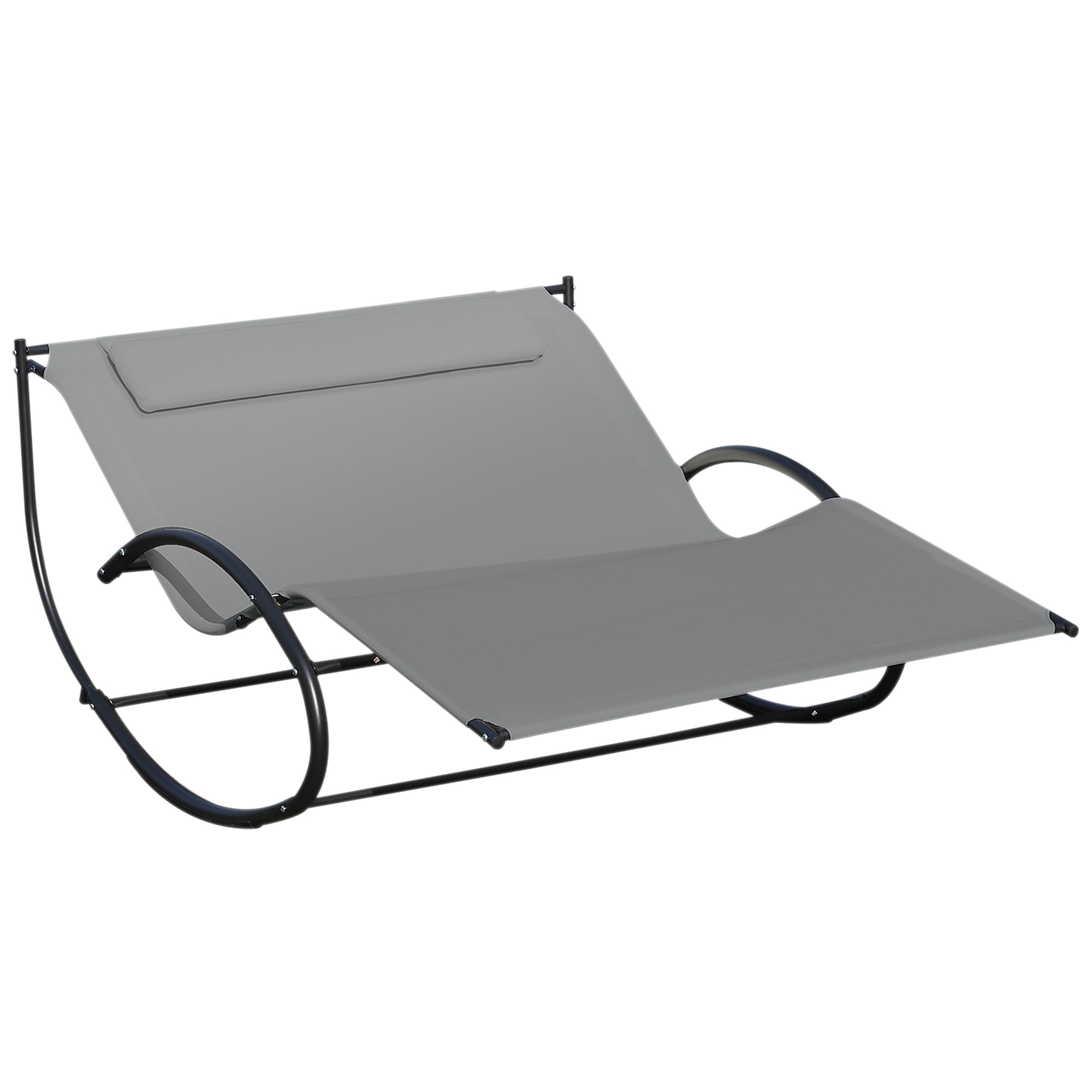 Double Hammock Chair Sun Lounger Outdoor Patio Garden Swing Rock Seat Grey - Life Essentials