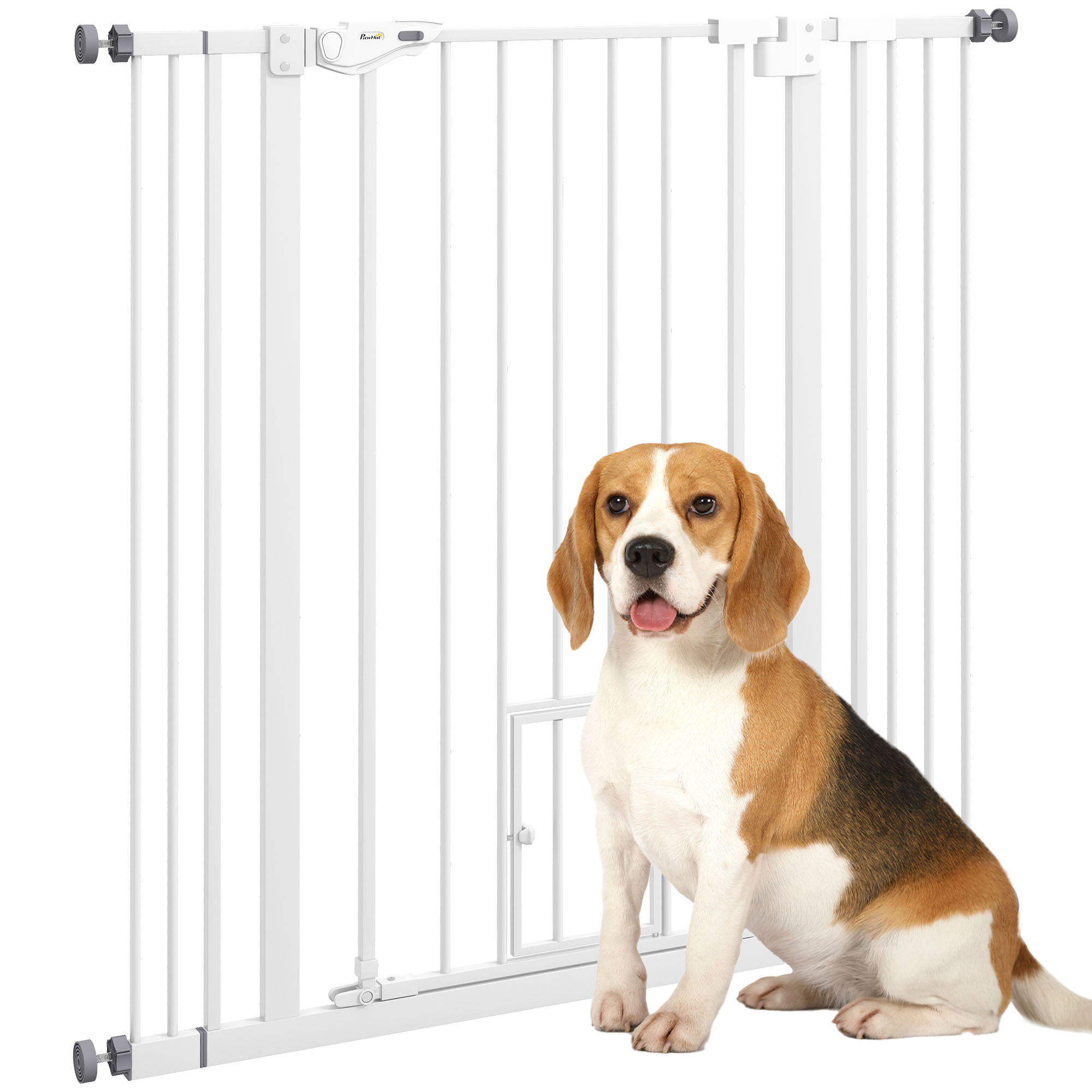 Shelley Extra Tall Indoor Dog Safety Gate with Cat Flap 74-101cm - White - Life Essentials