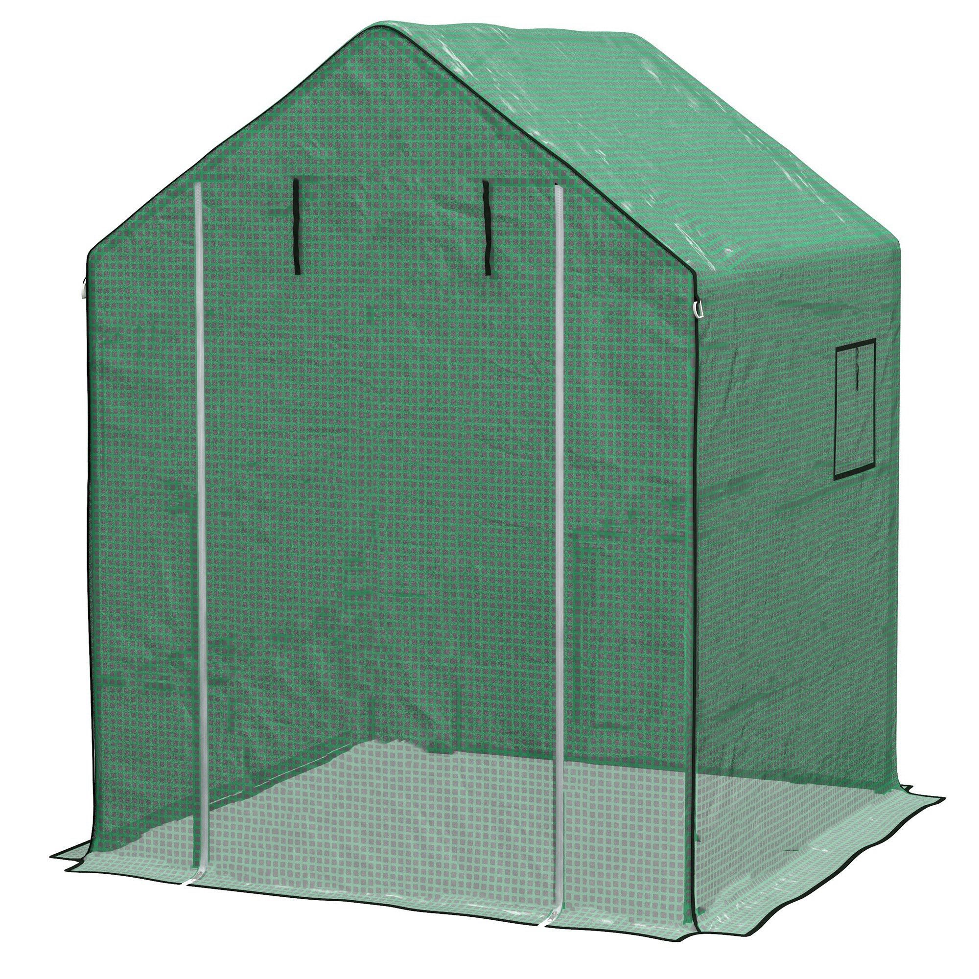 Greenhouse Cover Replacement Walk-in PE Hot House Cover with Roll-up Door and Windows, 140 x 143 x 190cm, Green - Life Essentials