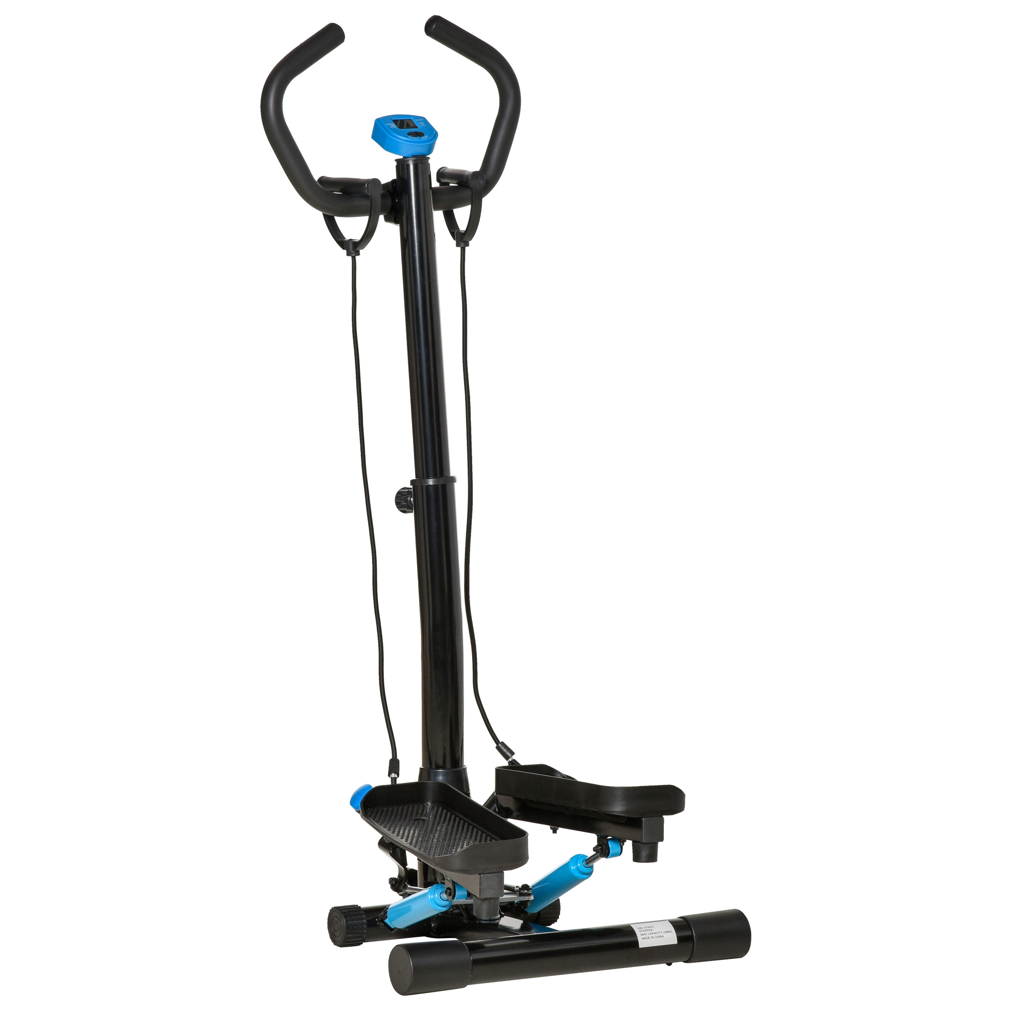 Adjustable Fitness Step Machine with LCD Screen and Handlebars - Black and Blue - Life Essentials