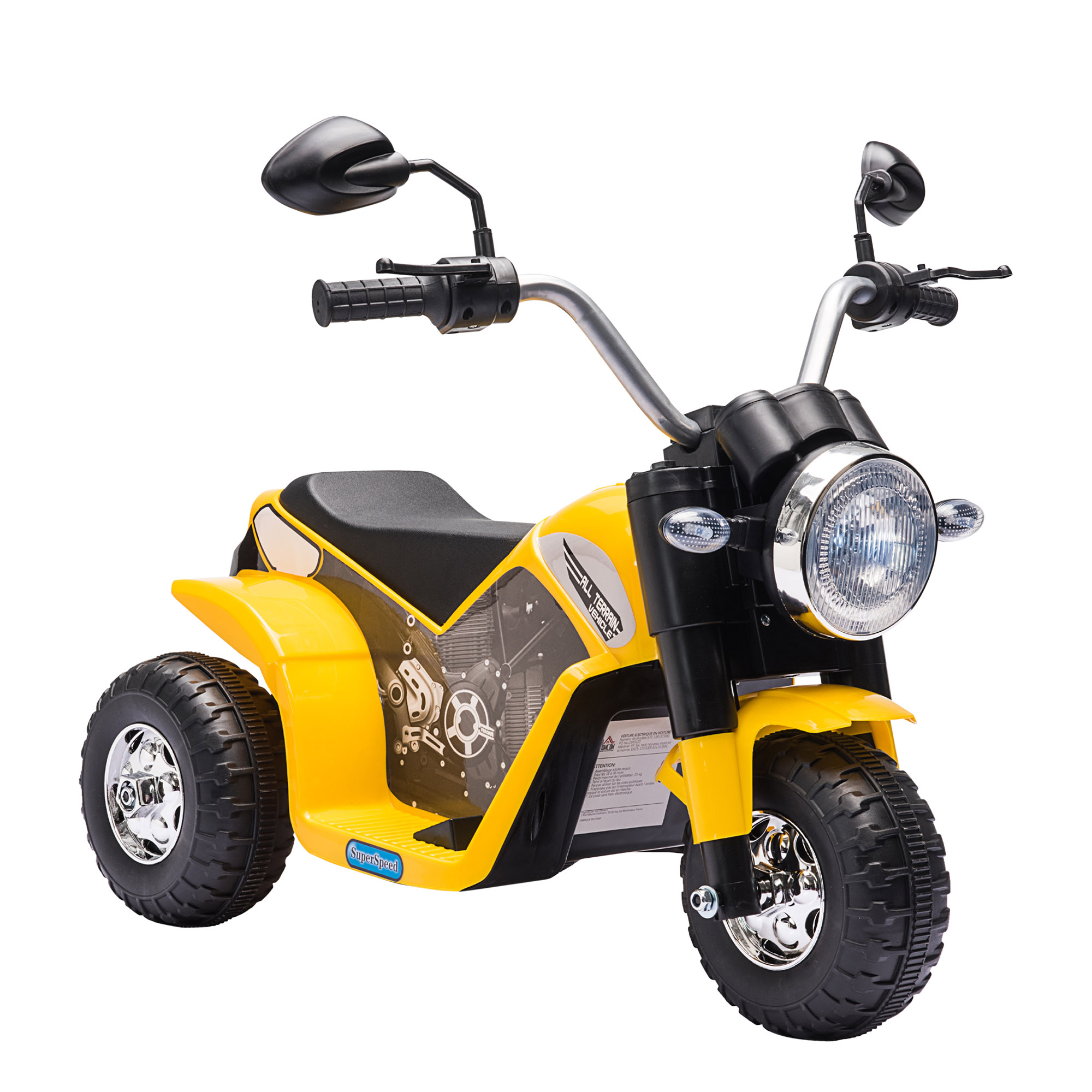 Kids Electric Motorcycle Ride-On Toy 3-Wheels Battery Powered Motorbike Rechargeable 6V with Horn Headlights for 18 - 36 Months Yellow - Life 