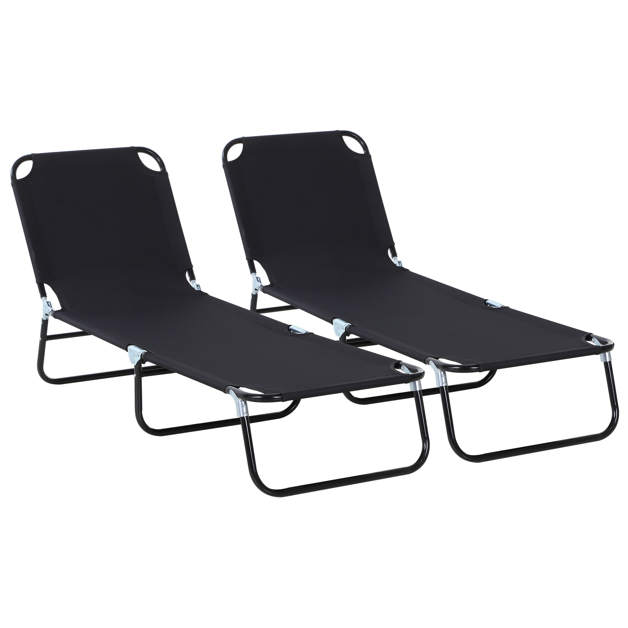 2 Pieces Foldable Sun Lounger Set With 5-Position Adjustable Backrest, Portable Relaxer Recliner with Lightweight Frame - Life Essentials