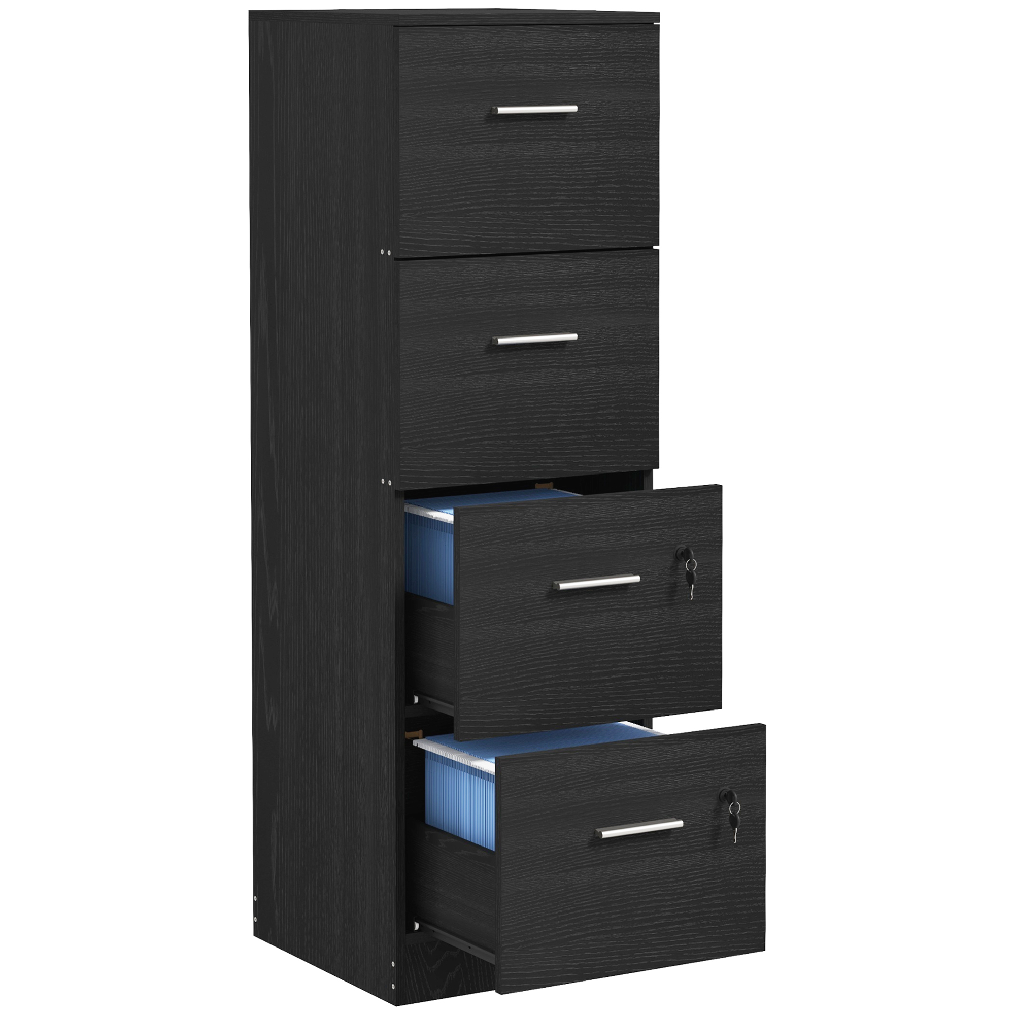 HERON Four-Drawer Lockable Filing Cabinet - Black Wood Effect - Life Essentials