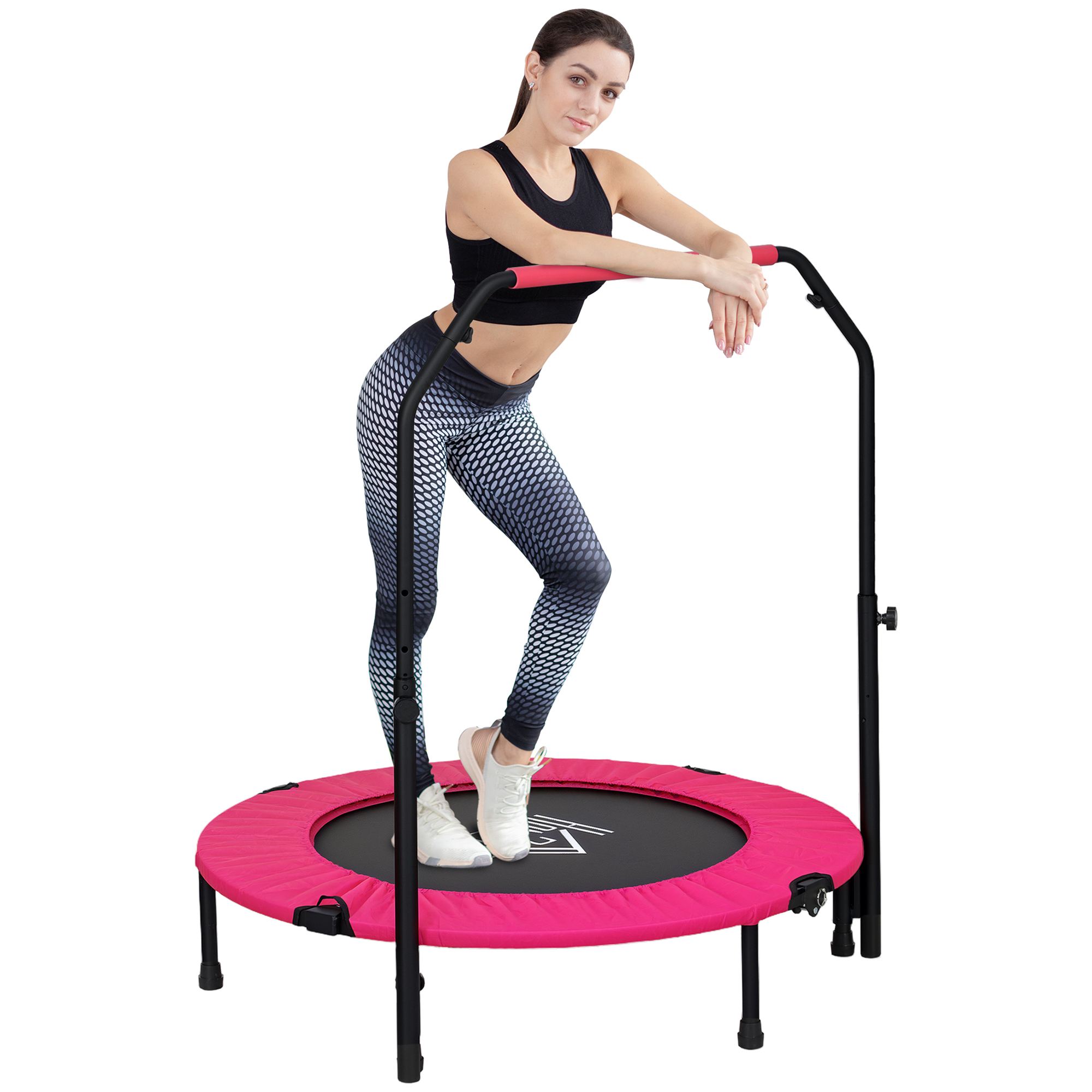 HERON 40" Foldable Mini Fitness Trampoline, with Adjustable Foam Handle, Pink - Life Essentials
