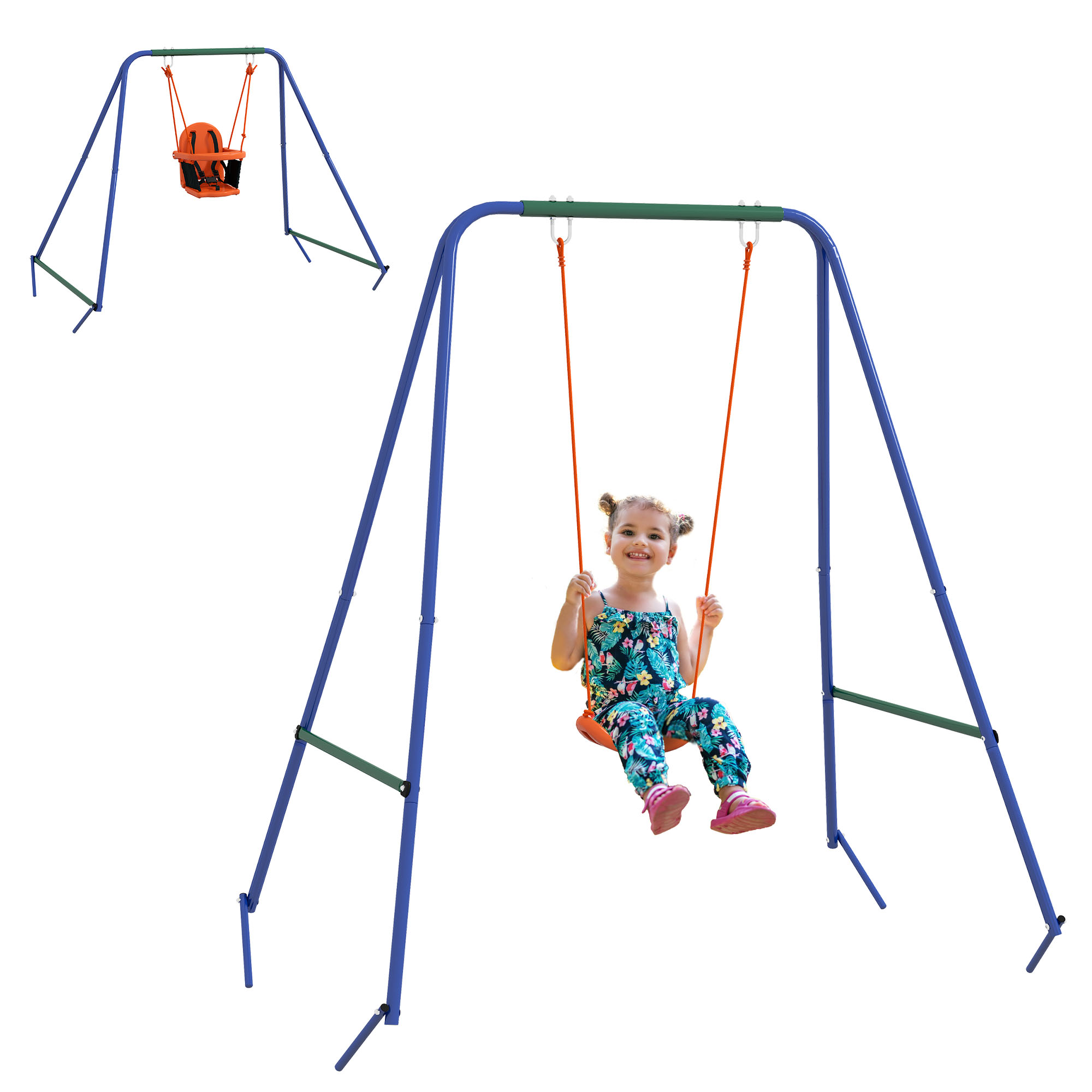 2 In 1 Metal Frame Nursery Swing w/ Comfortable Seat Safety Belt Orange - Life Essentials