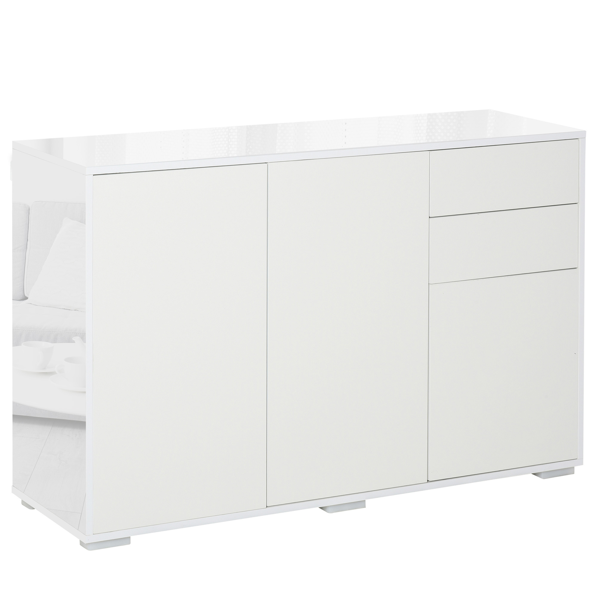 High Gloss Sideboard, Side Cabinet, Push-Open Design with 2 Drawer for Living Room, Bedroom, White - Life Essentials