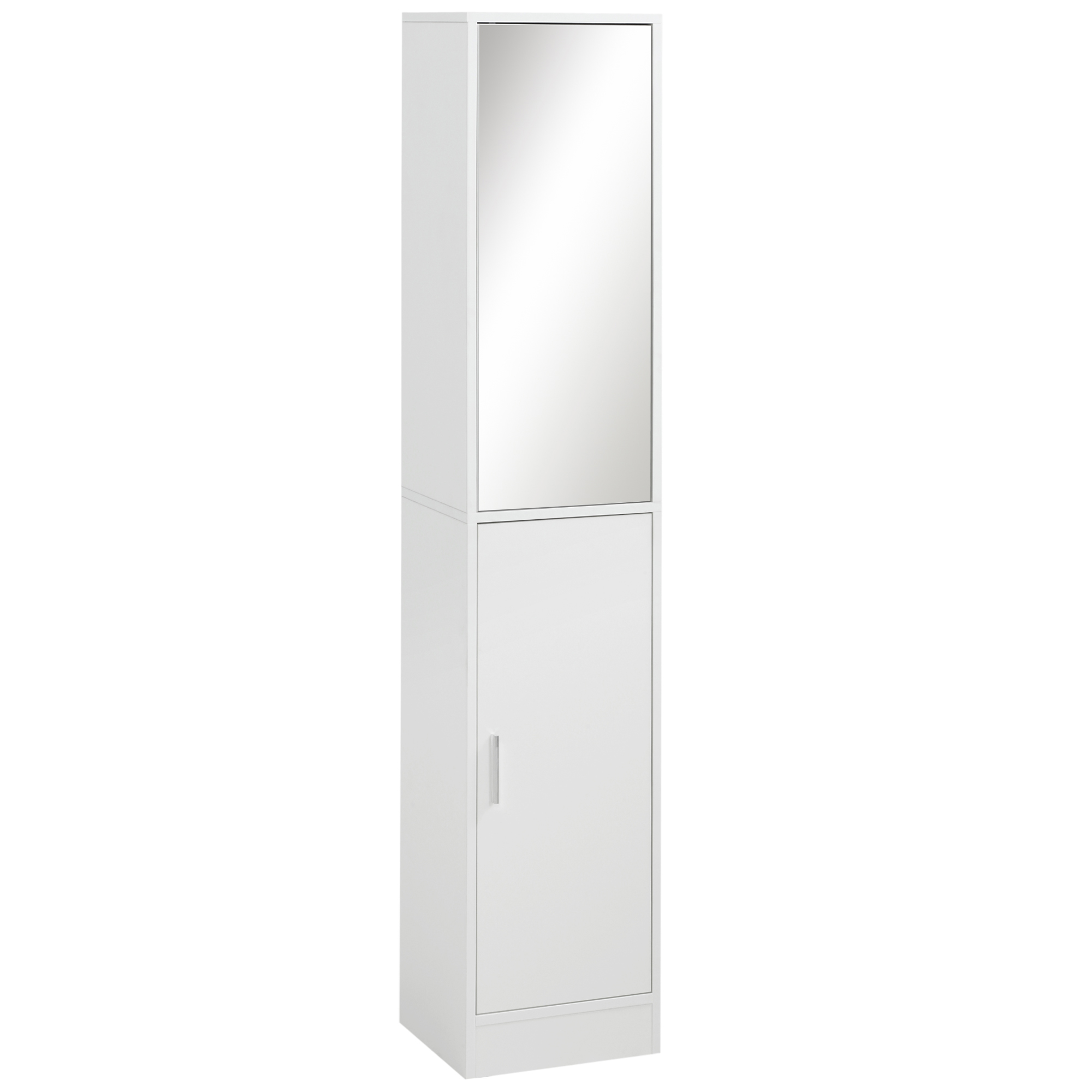 Tall Mirrored Bathroom Cabinet, Bathroom Storage Cupboard, Floor Standing Tallboy Unit with Adjustable Shelf, White - Life Essentials