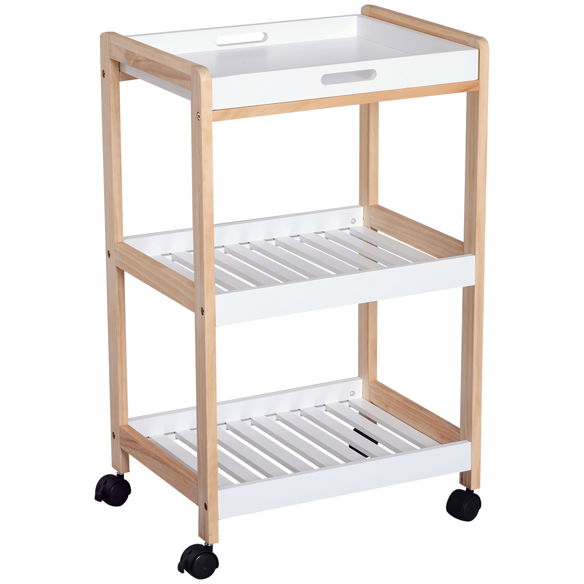 3-Tier Mobile Kitchen Trolley Cart Storage Shelves Rack Rolling Wheels White 46 x 35 x 74.5 cm - Life Essentials