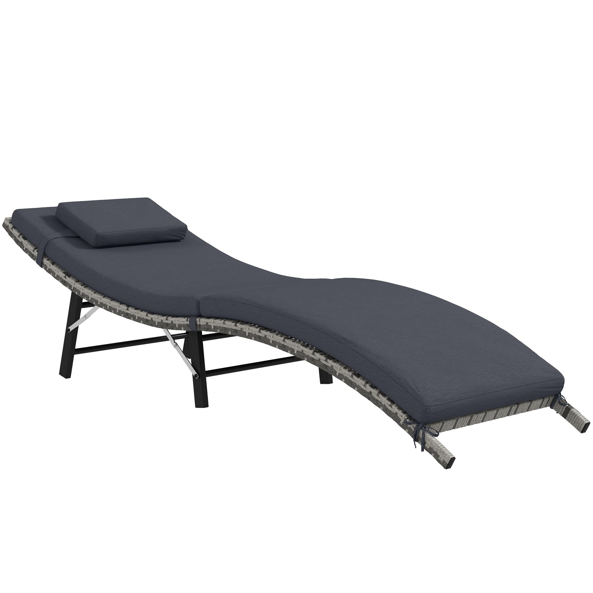 Rattan Folding Sun Lounger Outdoor Chair with Cushion and Pillow Grey - Life Essentials