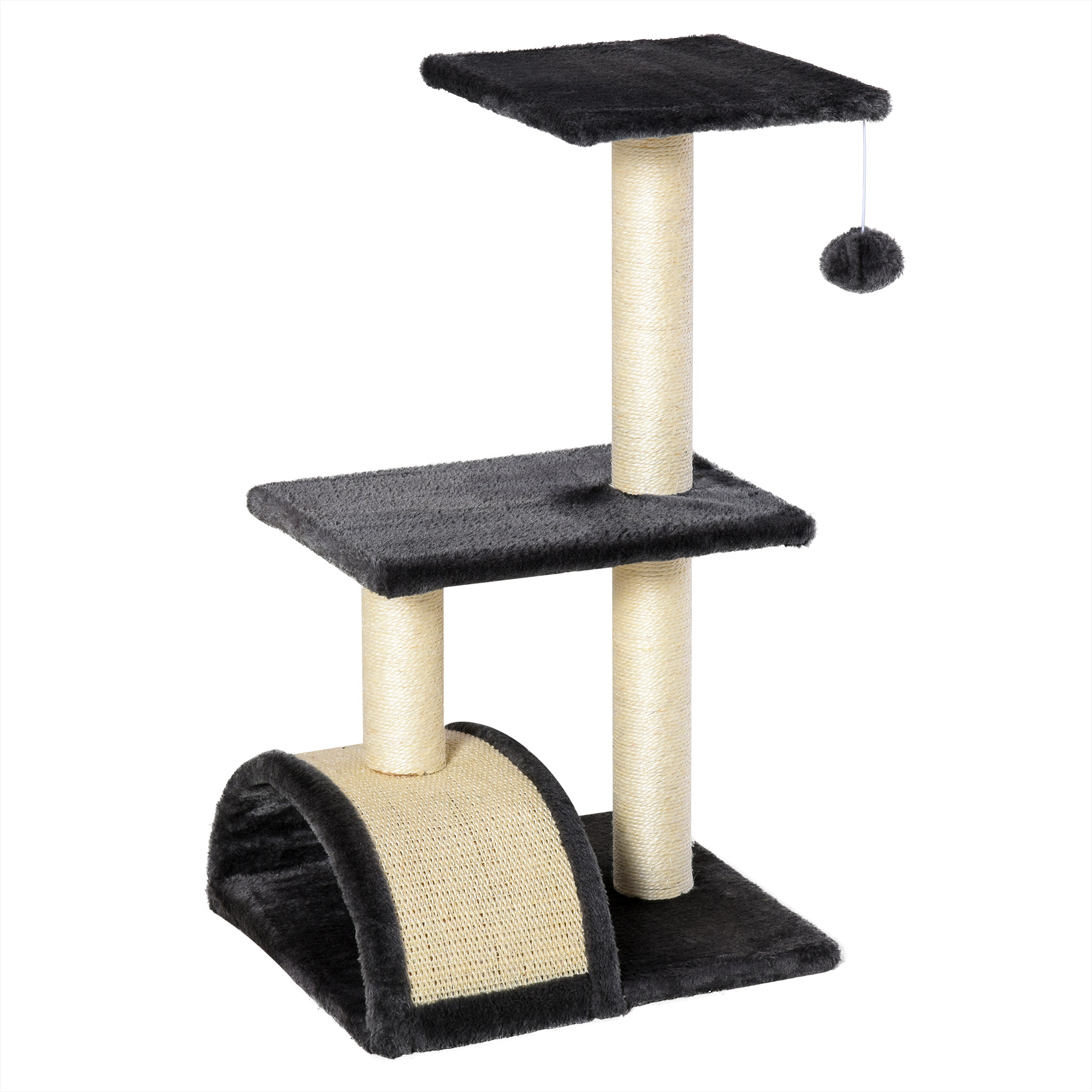 Cat tree Tower 72cm Climbing Activity Centre Kitten with Sisal Scratching Post Pad Arc Perch Hanging Ball Toy Grey - Life Essentials