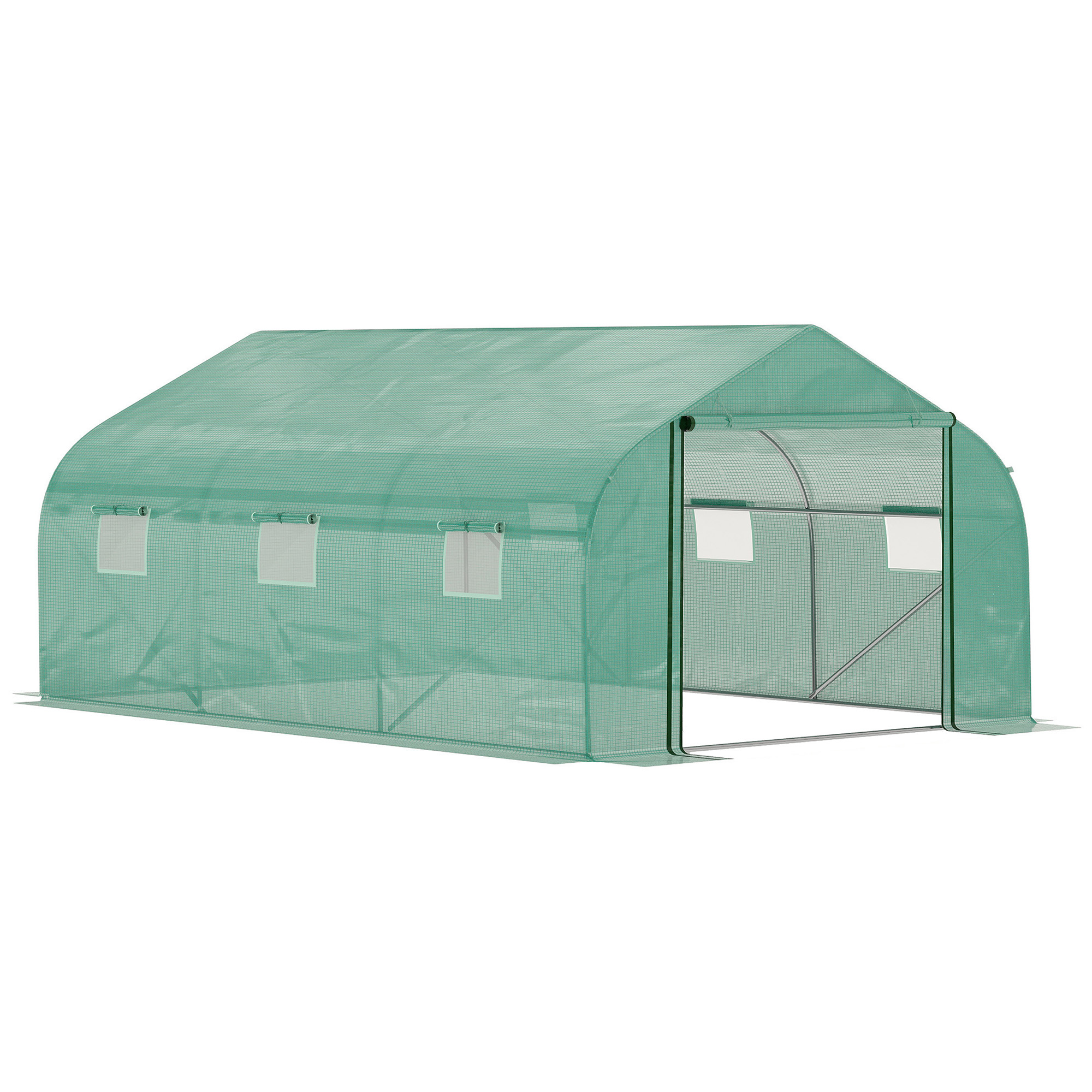 4.47 x 3 x 2m Walk-in Tunnel Greenhouse, Portable Polytunnel Tent, Plant Hot House with PE Cover, Zippered Roll Up Door and 6 Windows, Green - Life 