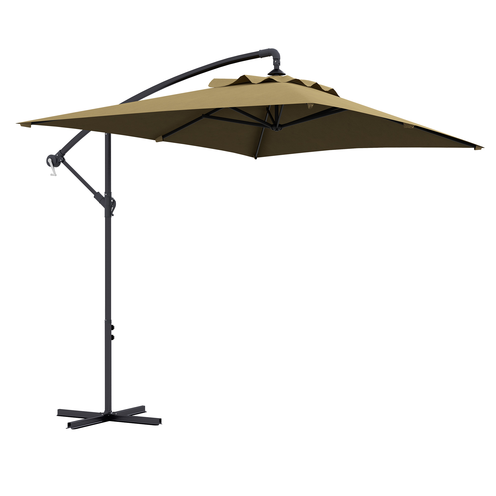 3x2m Cantilever Parasol with Cross Base, Banana Parasol with Crank Handle and 6 Ribs, Rectangular Hanging Patio Umbrella - Life Essentials