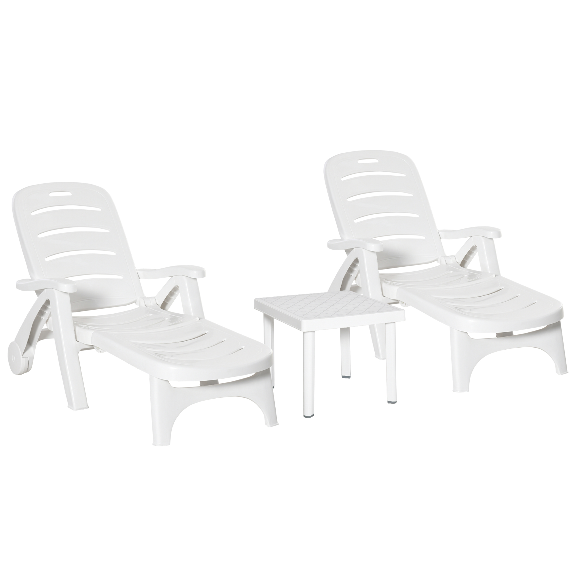 3pcs Garden Furniture Set Outdoor Furniture Set Dining Table, 2 Lounge Chairs and 1 Garden Side Table White - Life Essentials