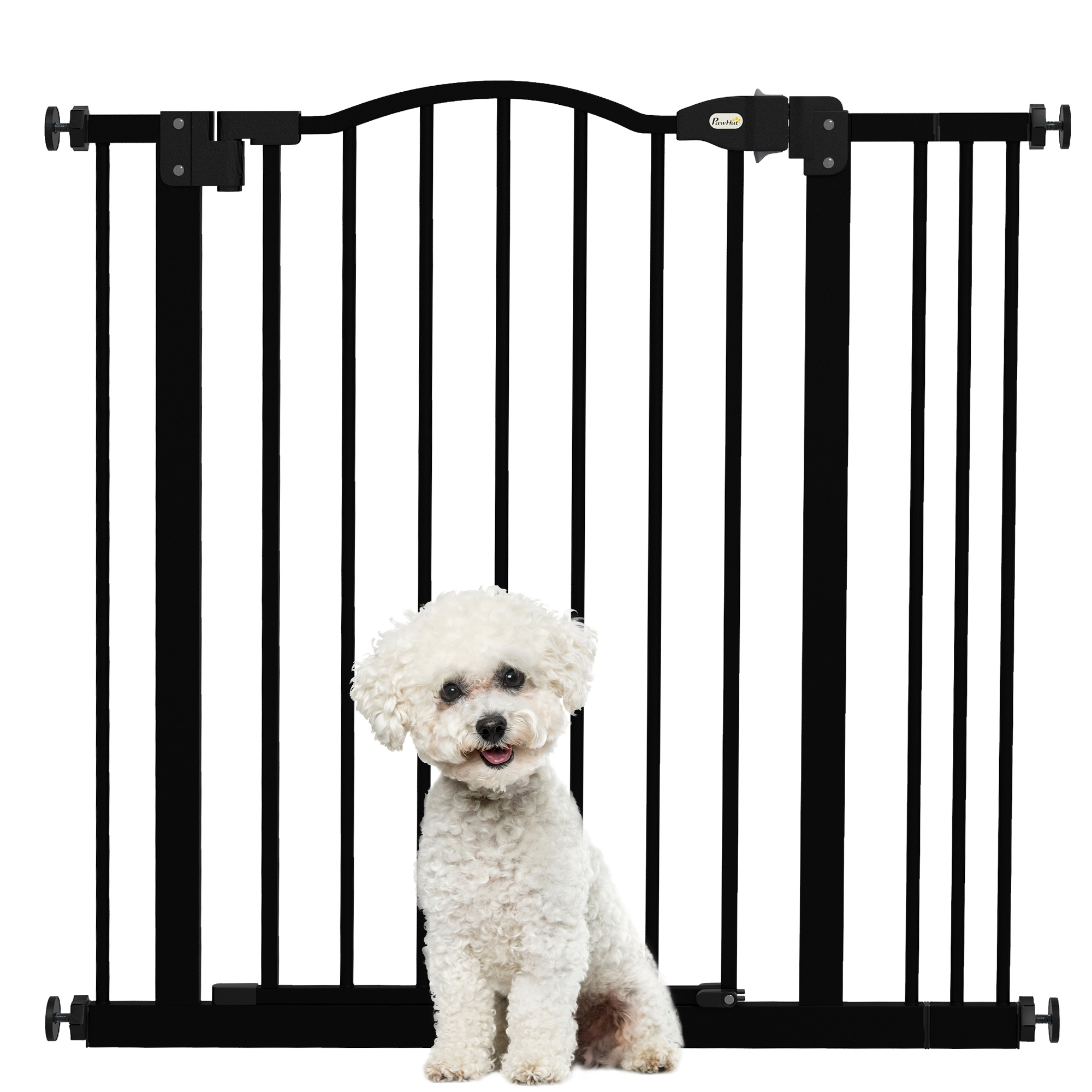 Metal 74-87cm Adjustable Pet Gate Safety Barrier w/ Auto-Close Door Black - Life Essentials