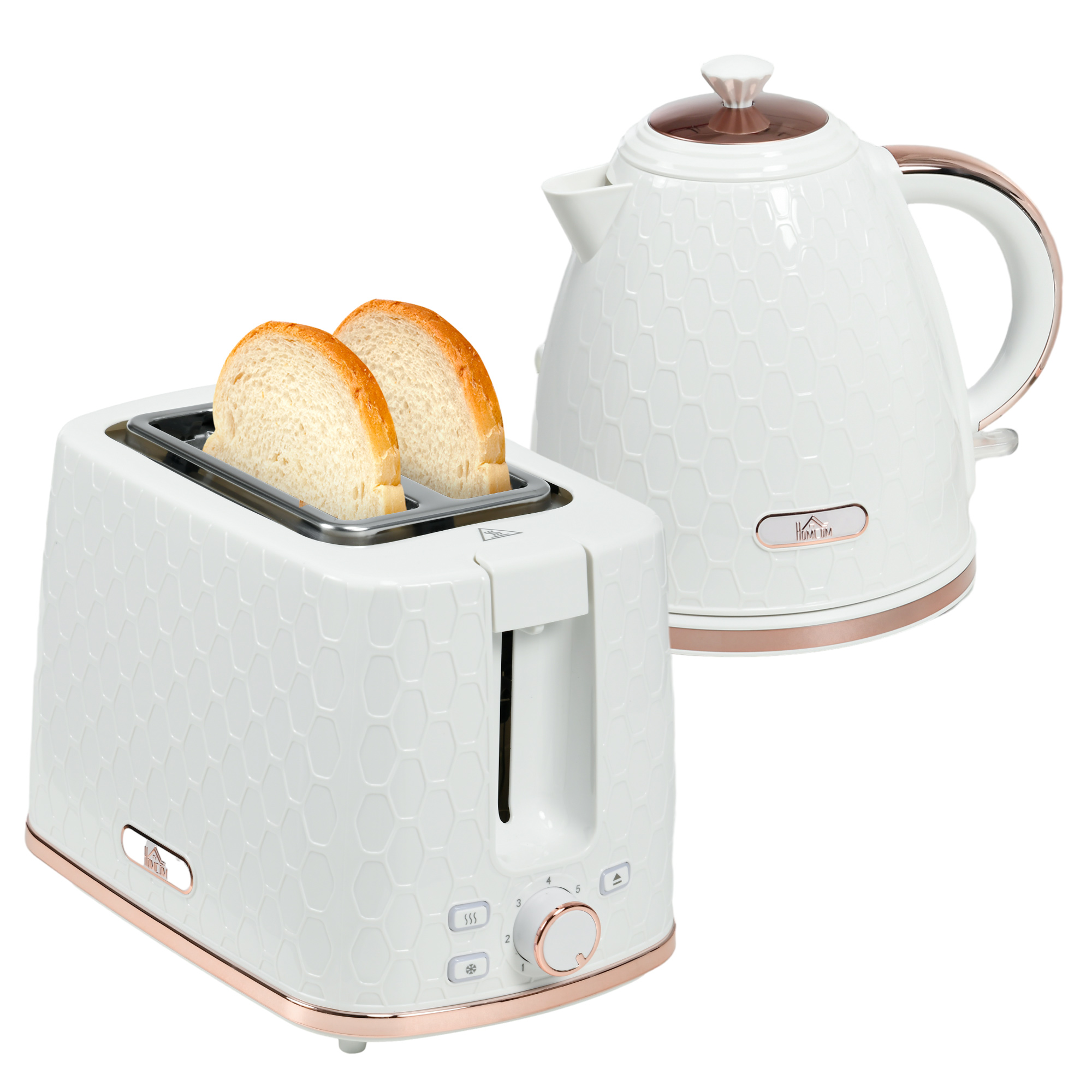 1.7L 3000W Fast Boil Kettle & 2 Slice Toaster Set, Kettle and Toaster Set with Auto Shut Off, Browning Controls, White - Life Essentials