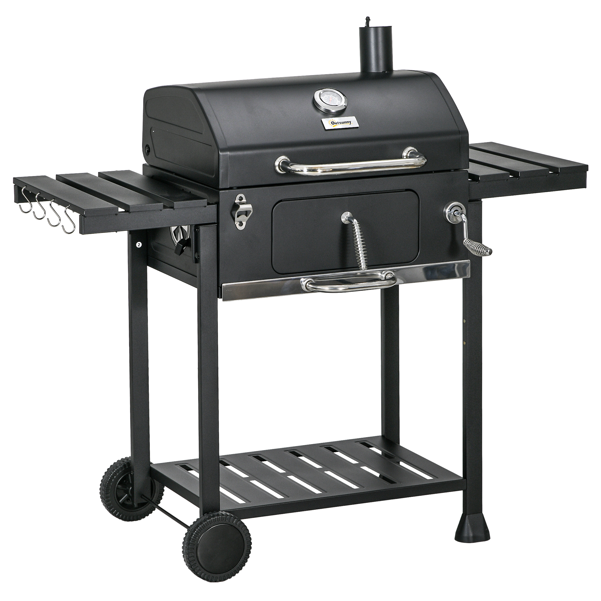 Adjustable Charcoal Pan BBQ, with Thermometer and Warming Rack - Life Essentials