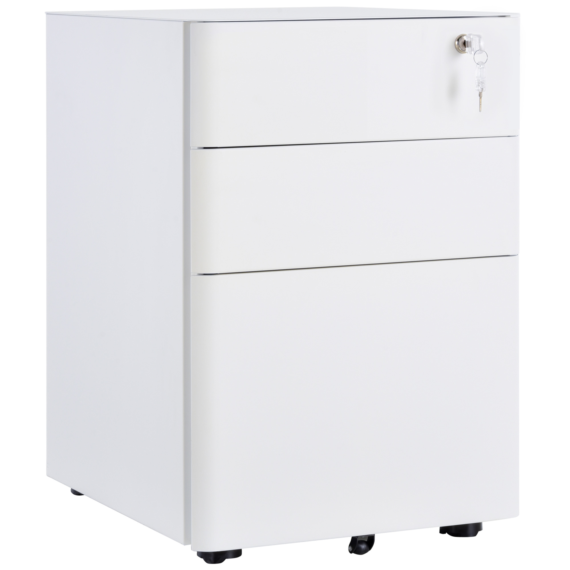 Fully Assembled 3 Drawer Steel Metal Filing Cabinet Lockable Rolling Vertical File Cabinet White - Life Essentials