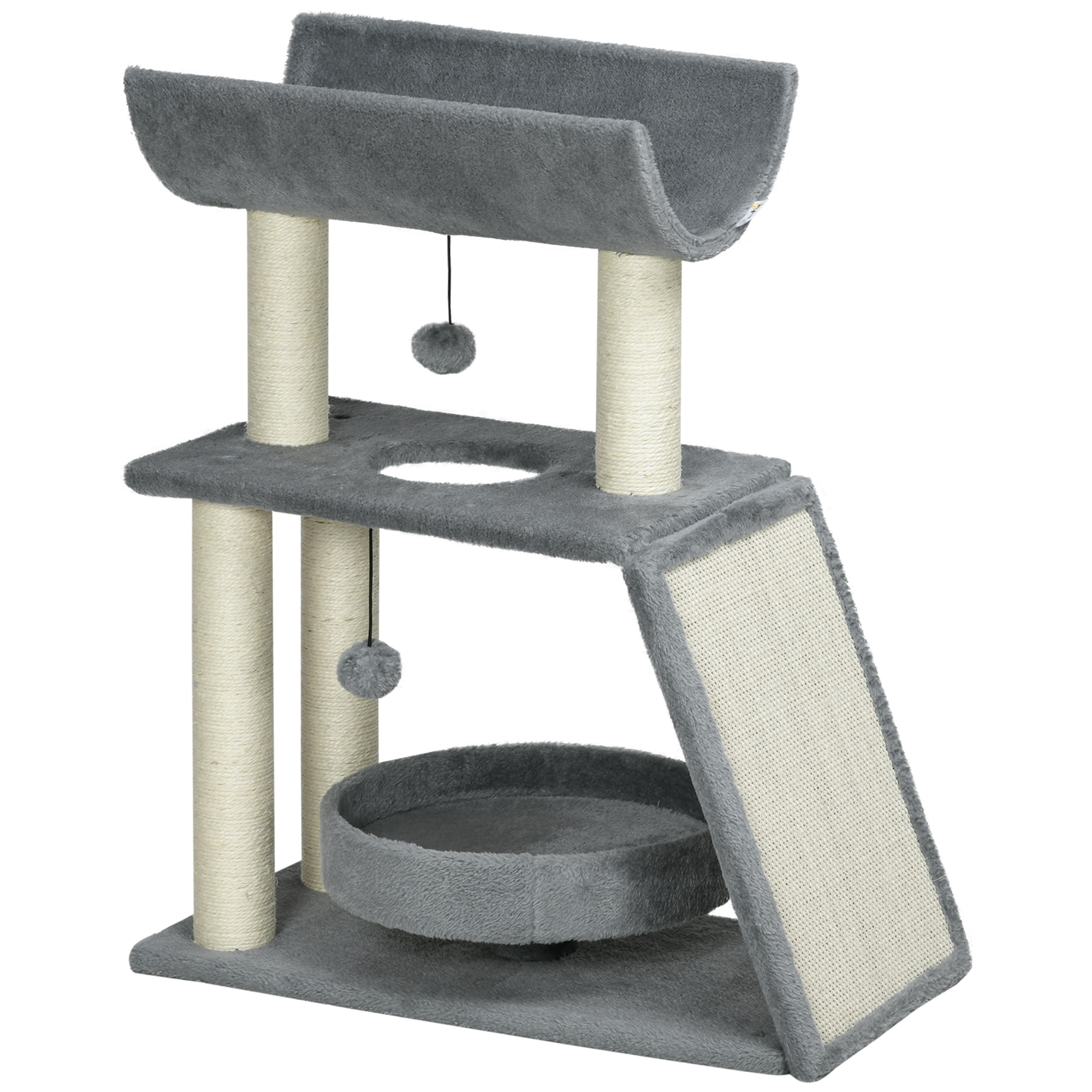 Cat Tree Tower, with Scratching Posts, Pad, Bed, Perch, Toy Ball, Light Grey - Life Essentials