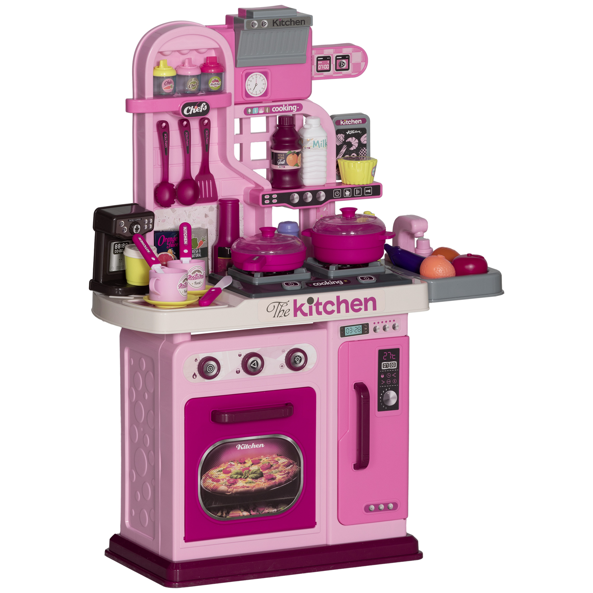Kids Toy - Kids Kitchen with 33 Piece Accessories for Ages 3-6 Pink 22cm - Life Essentials