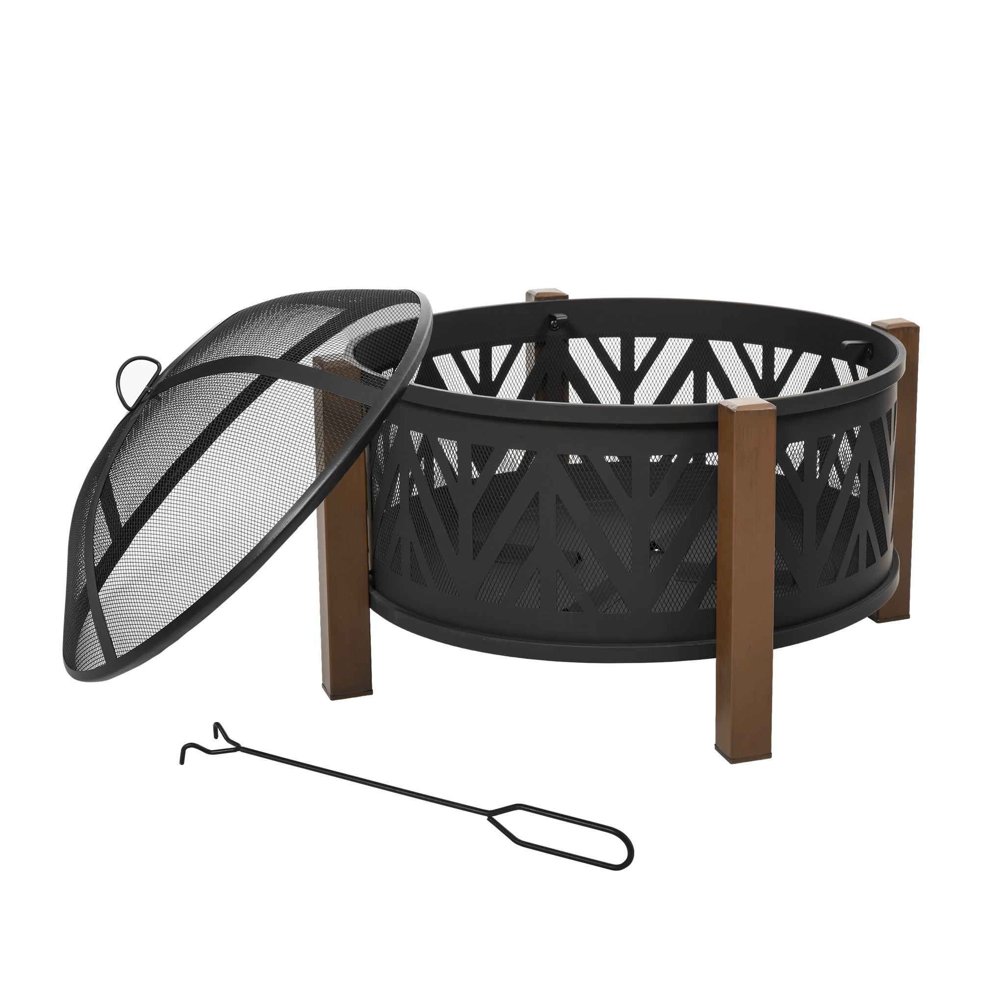 2-in-1 Outdoor Fire Pit Bowl with BBQ Grill Grate 30" Steel Heater with Spark Screen Cover, Fire Poker for Backyard Bonfire Outdoor Cooking - Life 