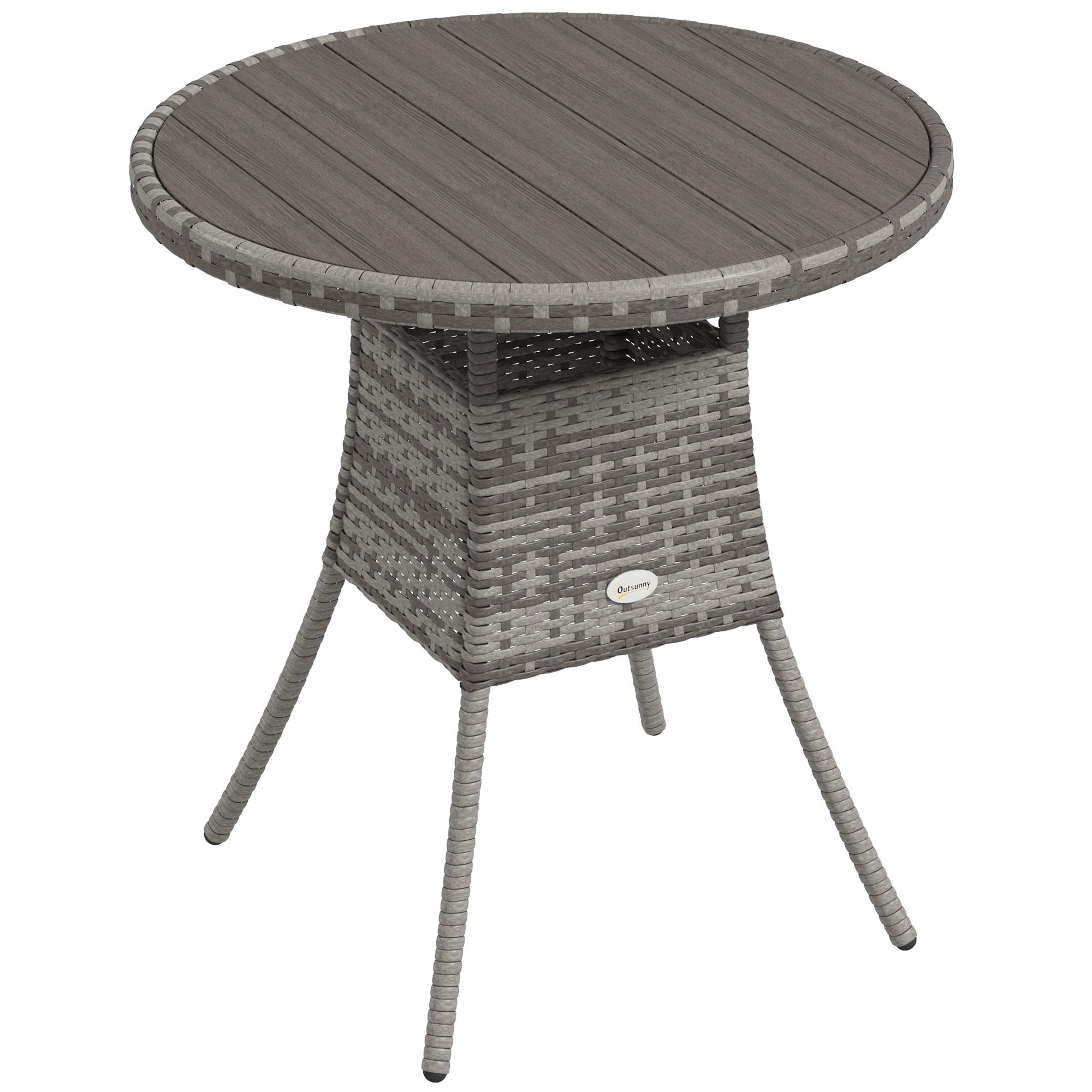 70cm PE Rattan Outdoor Dining Table, Patio Table with Wood-plastic Composite Top for Balcony, Garden, Grey - Life Essentials