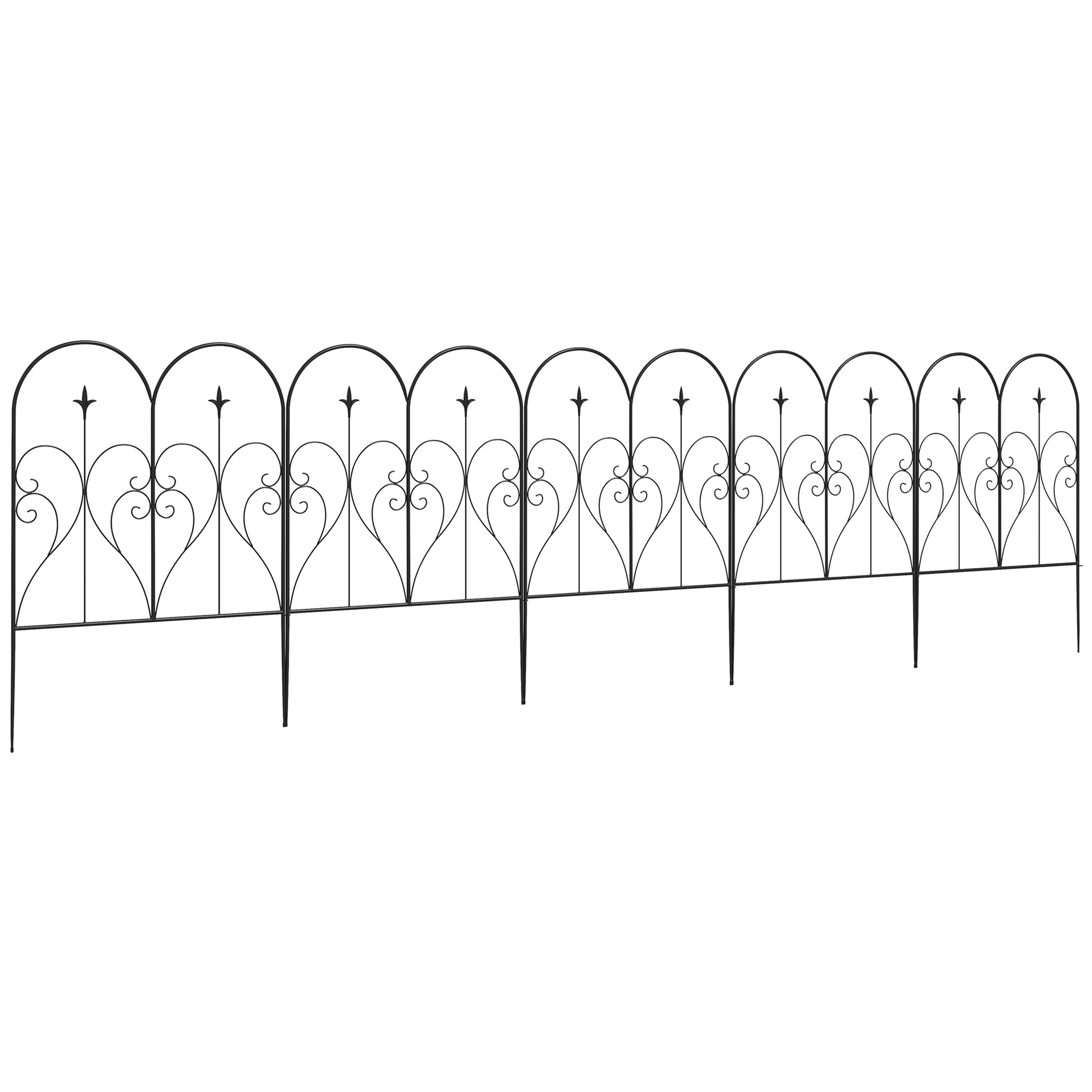 Metal Decorative Outdoor Picket Fence Panels Set of 5, Heart-shaped Scrollwork, Black - Life Essentials