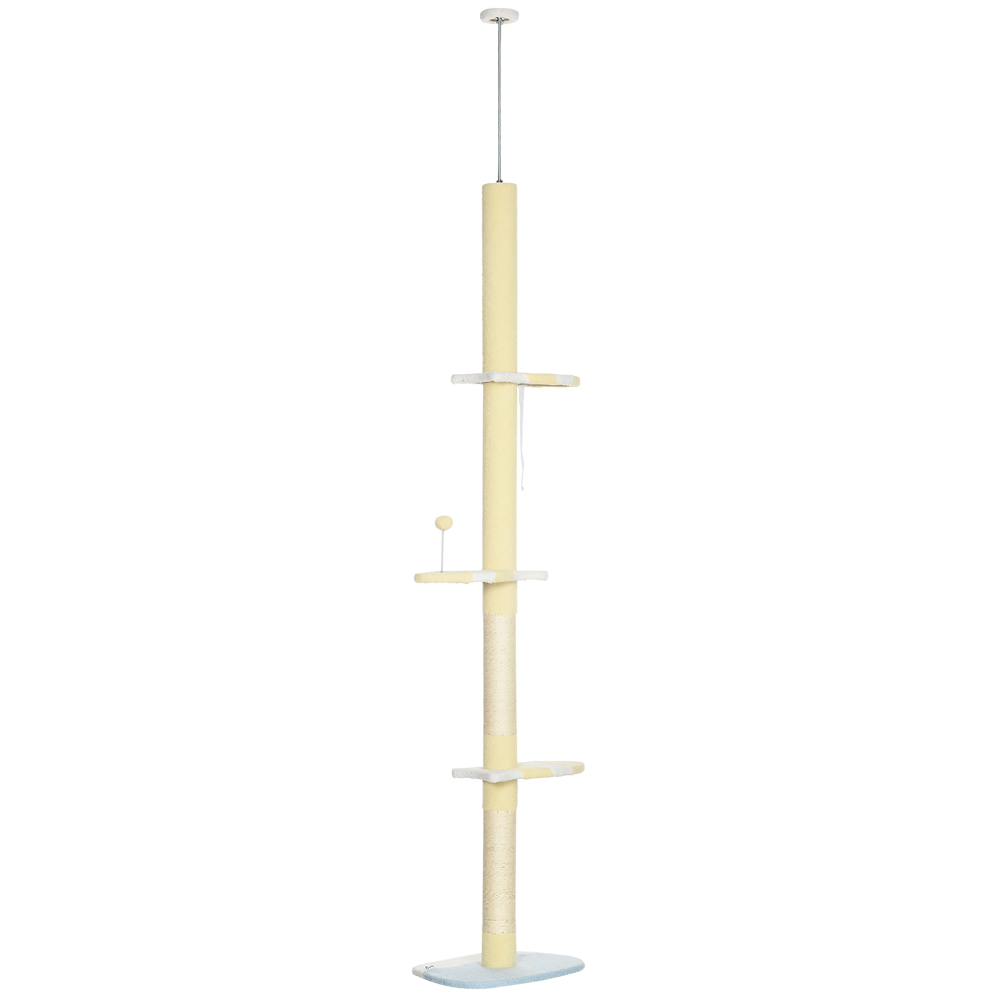 260cm Floor to Ceiling Cat Tree, Height Adjustable Kitten Tower with Anti-slip Kit, Multi-Layer Activity Center w/ Scratching Post Ball Yellow - Life 