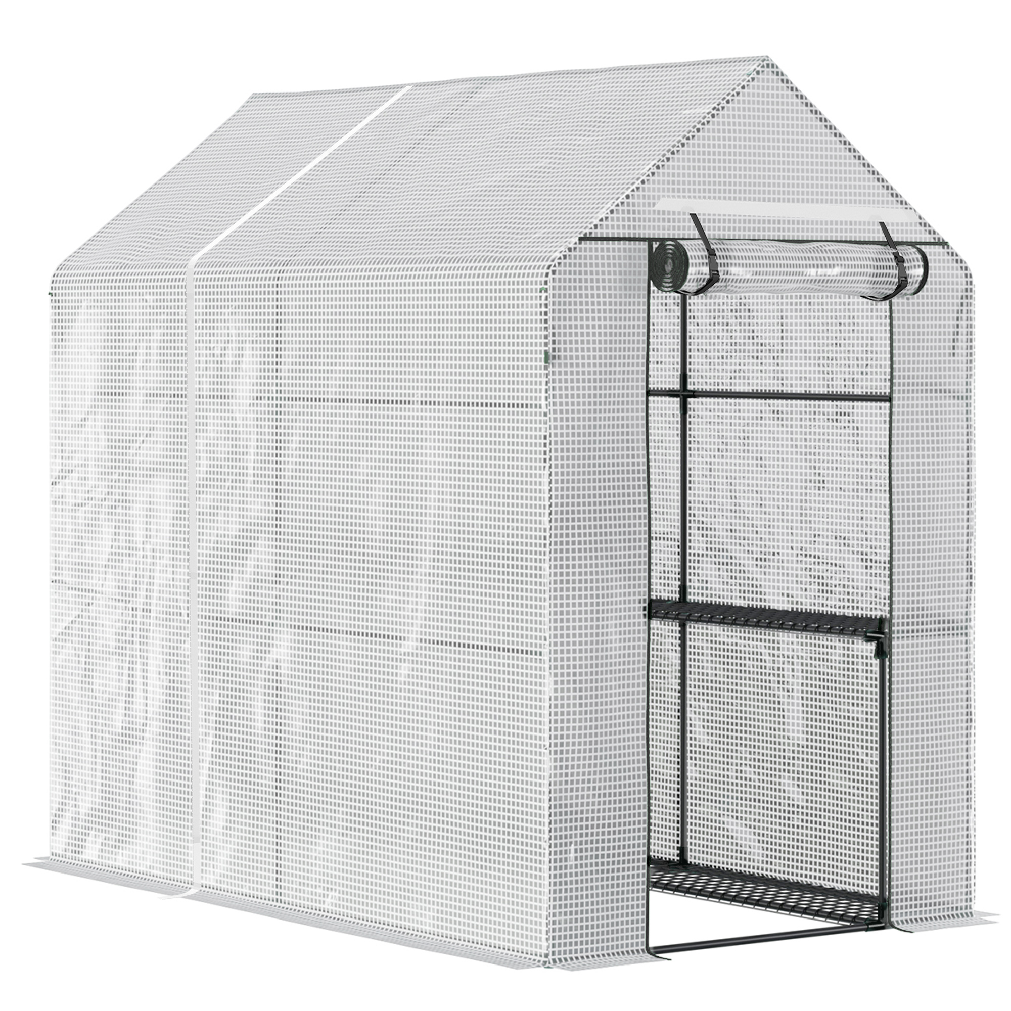 Walk in Garden Greenhouse with Shelves Polytunnel Steeple Grow House 186L x 120W 190Hcm White - Life Essentials