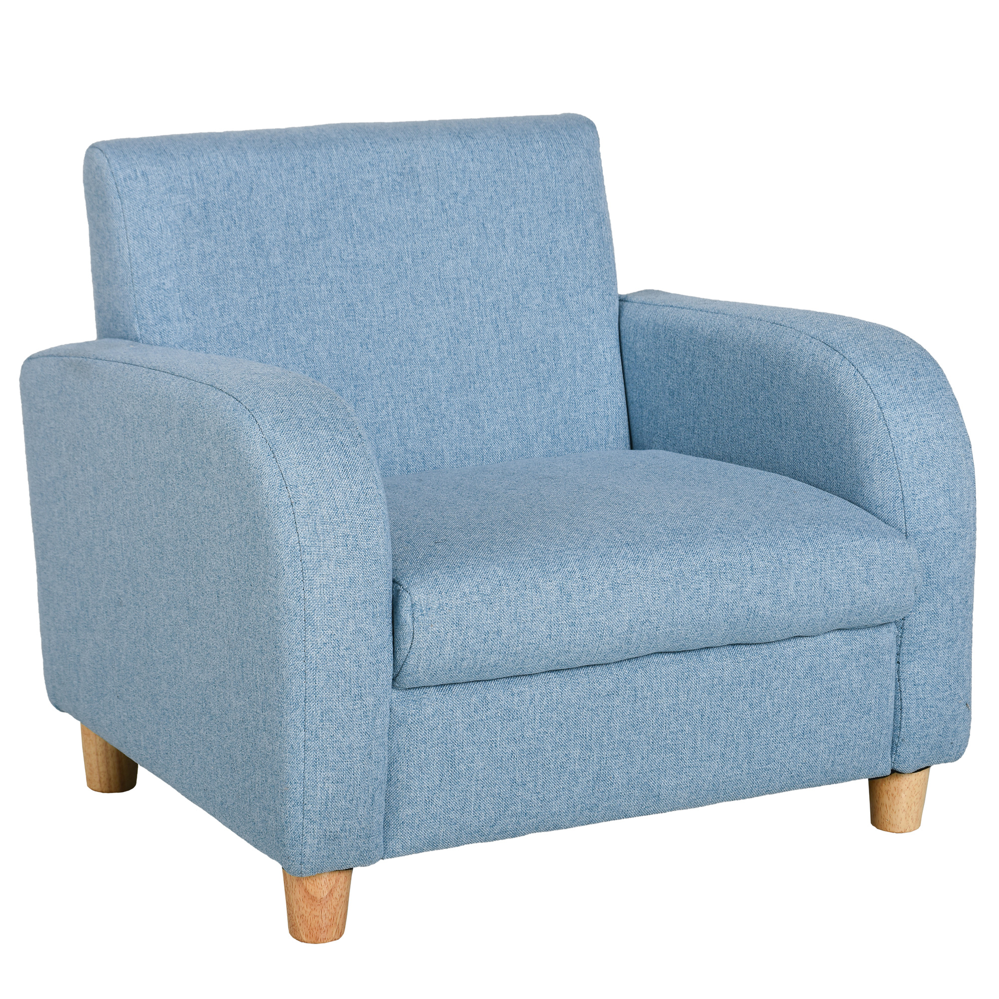 Wood Frame Children Armchair Mini Sofa Anti Slip Legs High Back - Blue - Life Essentials