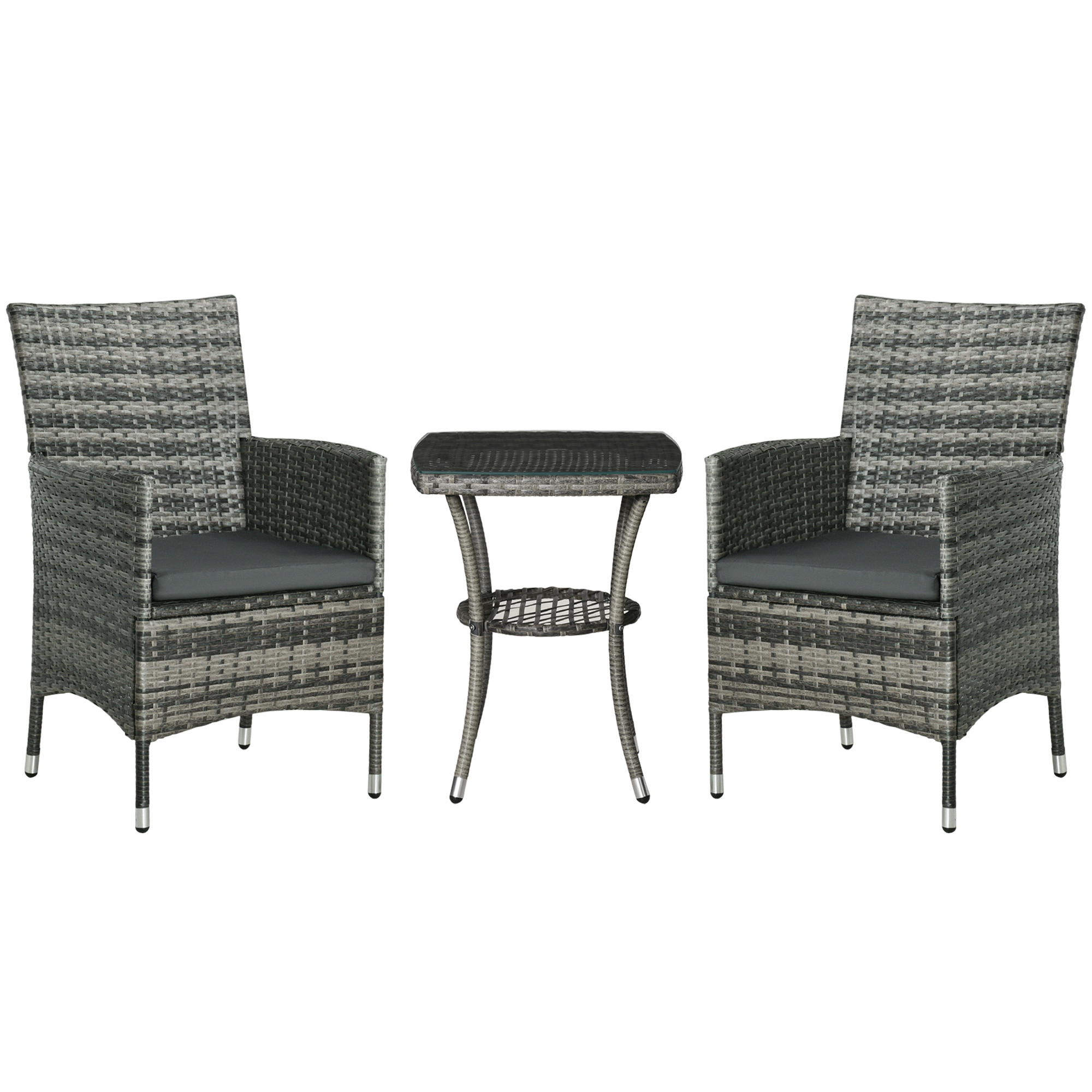 Rattan Garden Furniture Bistro Set 3 PCs Patio Weave Companion Chair Table Set Conservatory, Light Grey - Life Essentials
