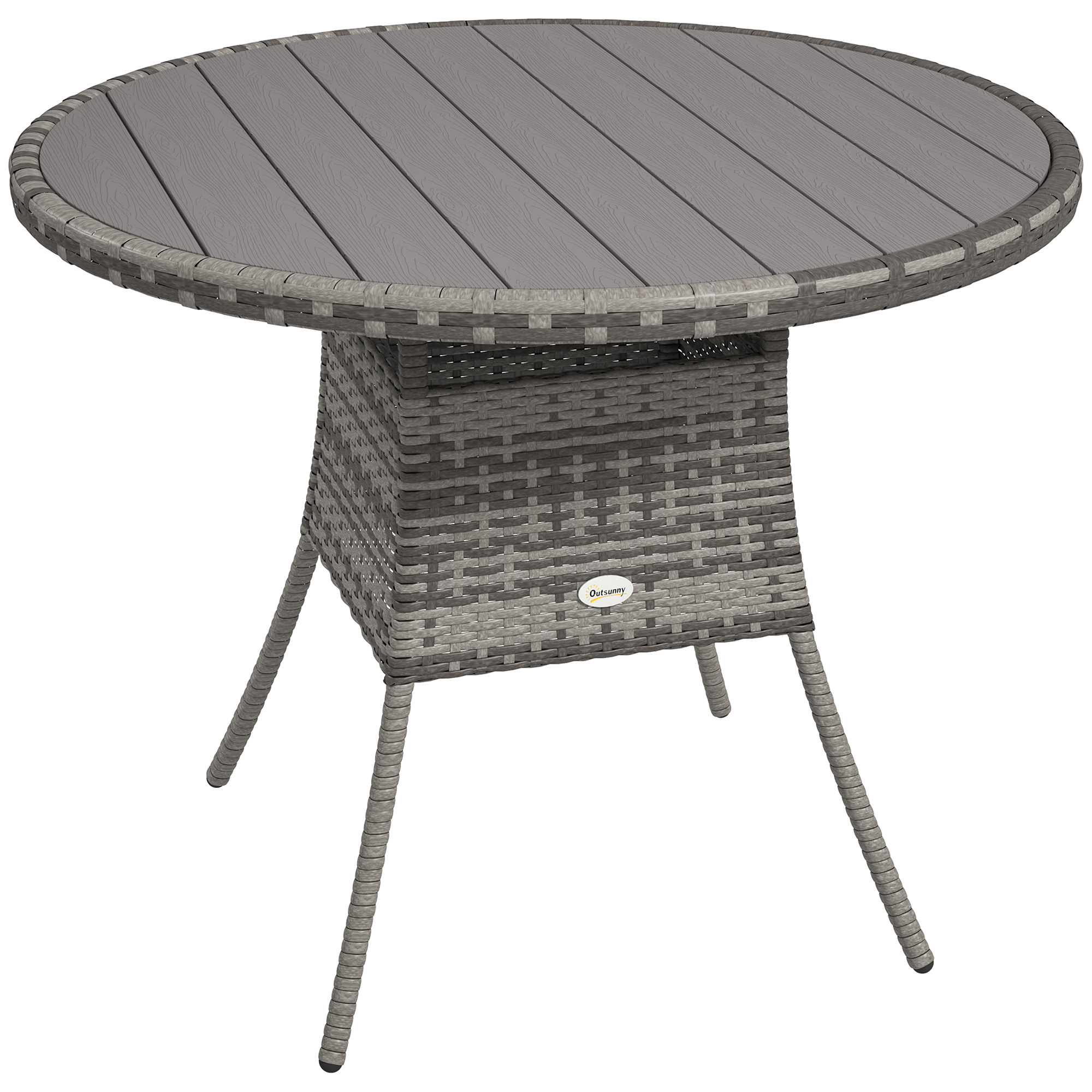 SUNVISTA 90cm Four-Person Wood-Effect Rattan Table - Grey - Life Essentials