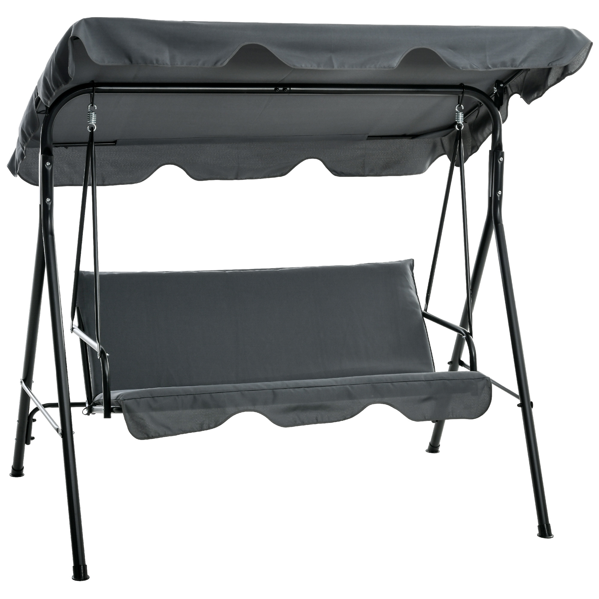 3-Seat Swing Chair Garden Swing Seat with Adjustable Canopy for Patio, Grey - Life Essentials