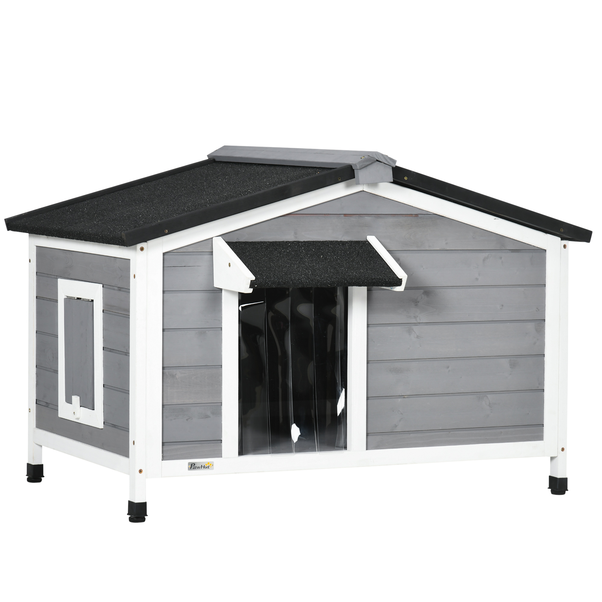 PAWSTER Wooden Dog Kennel for Outside, for Medium Dogs, 65H x 97L x 72Wcm, Grey - Life Essentials