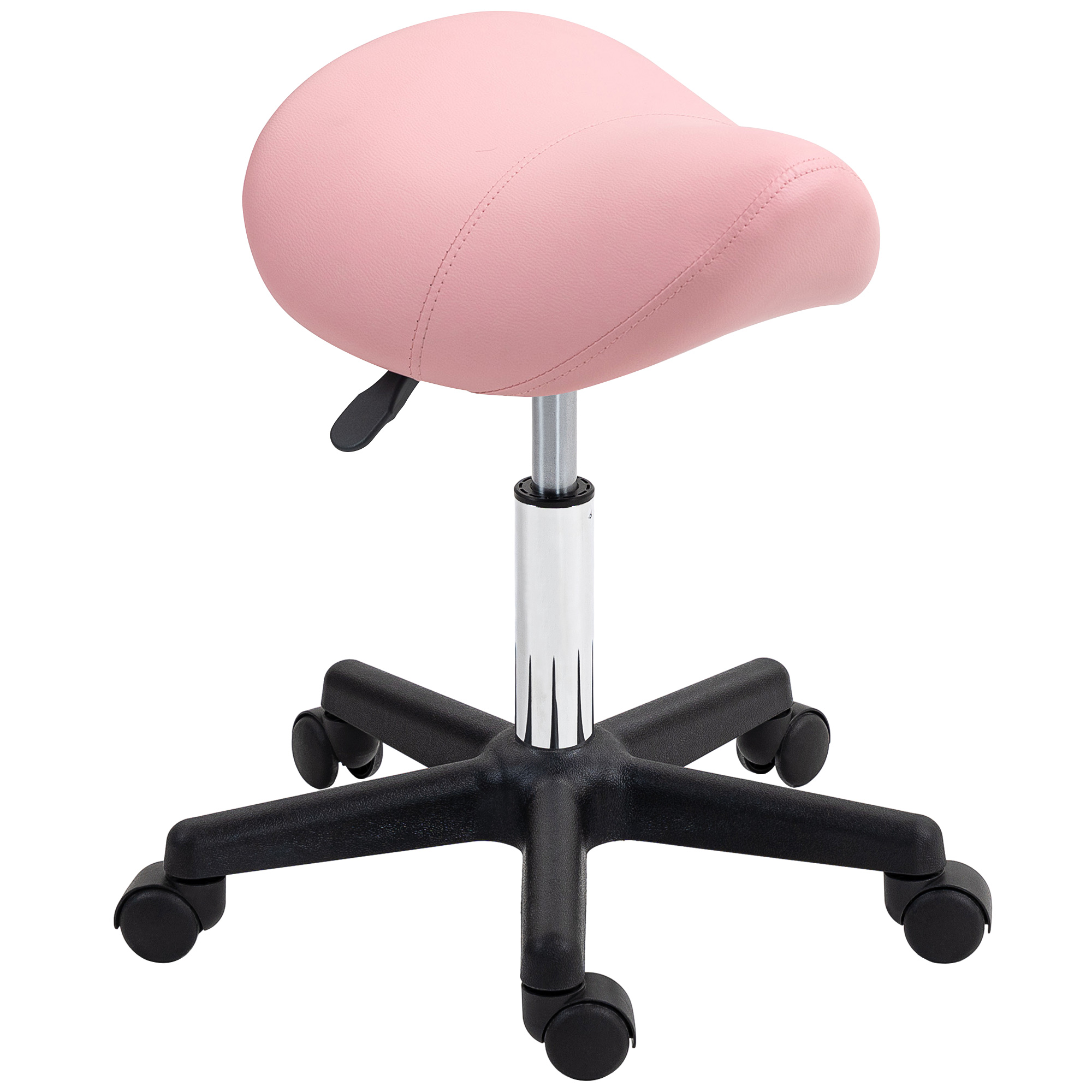 HERON Saddle Stool, PU Leather Adjustable Rolling Salon Chair with Steel Frame for Massage, Spa, Beauty and Tattoo, Pink - Life Essentials