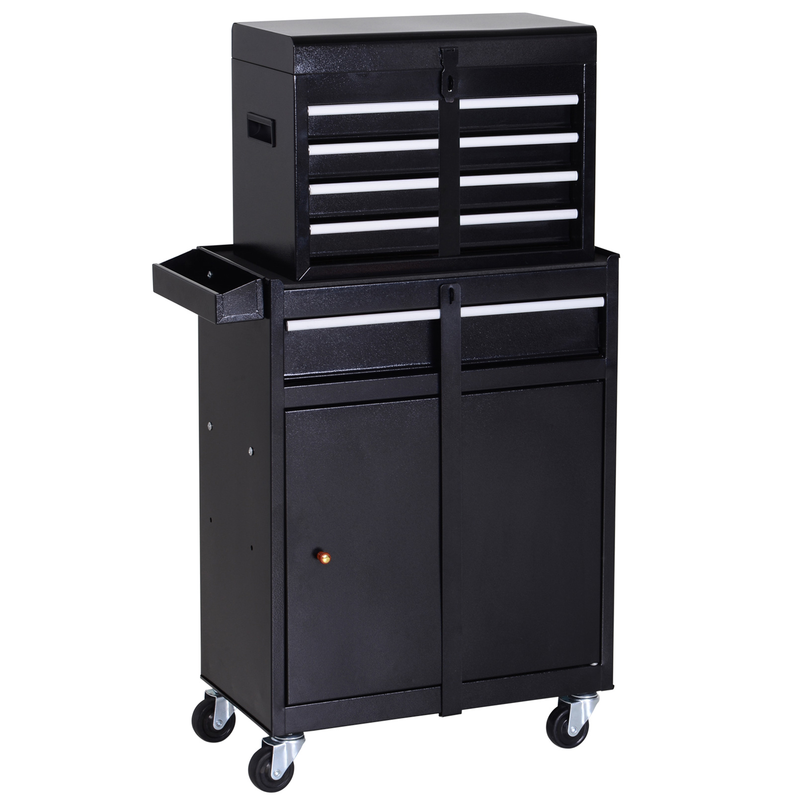 Tool Chest 2 in 1 Metal Tool Cabinet Storage Box with 5 Drawers Pegboard Wheels 60x28x104.5cm Black - Life Essentials