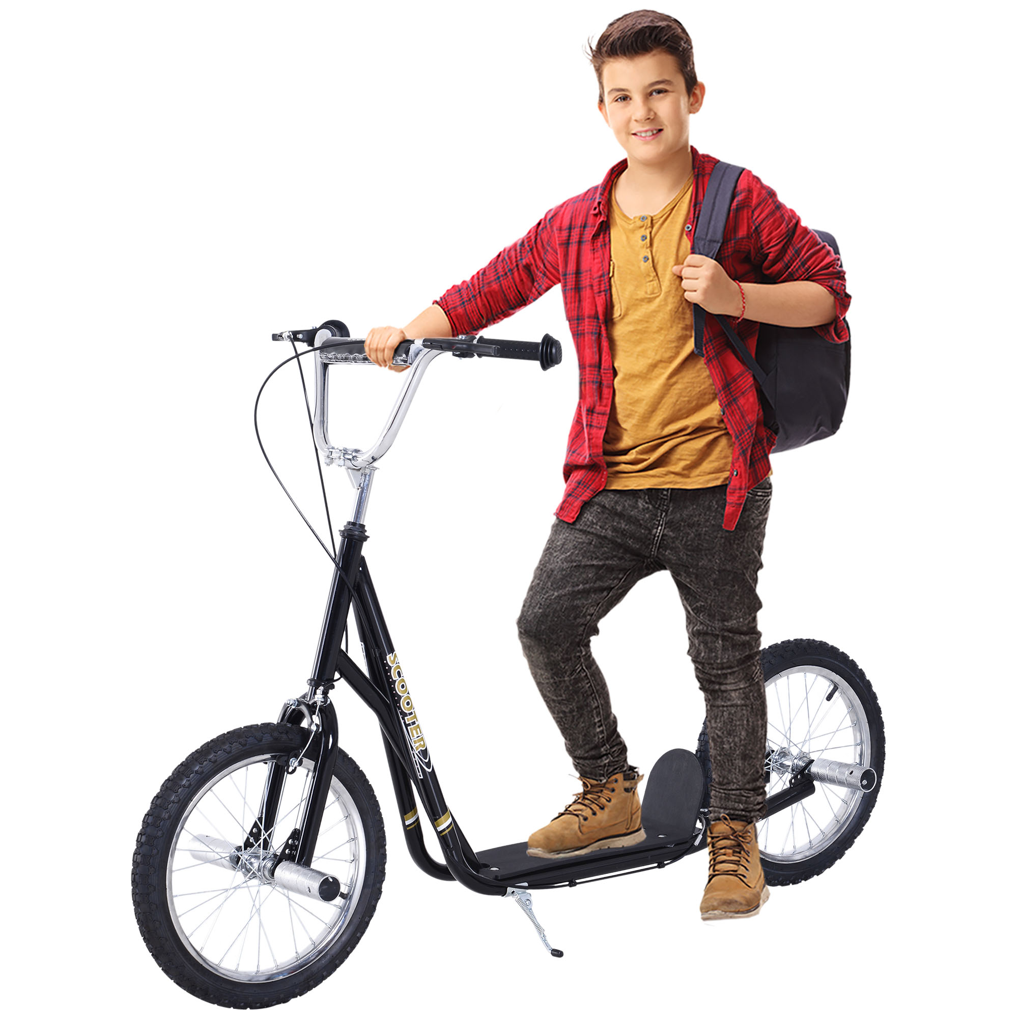 Teen Push Scooter Kids Children Stunt Scooter for 5+ Years with 16 Inches Wheels Adjustable Height Front Rear Dual Brakes, Black - Life Essentials