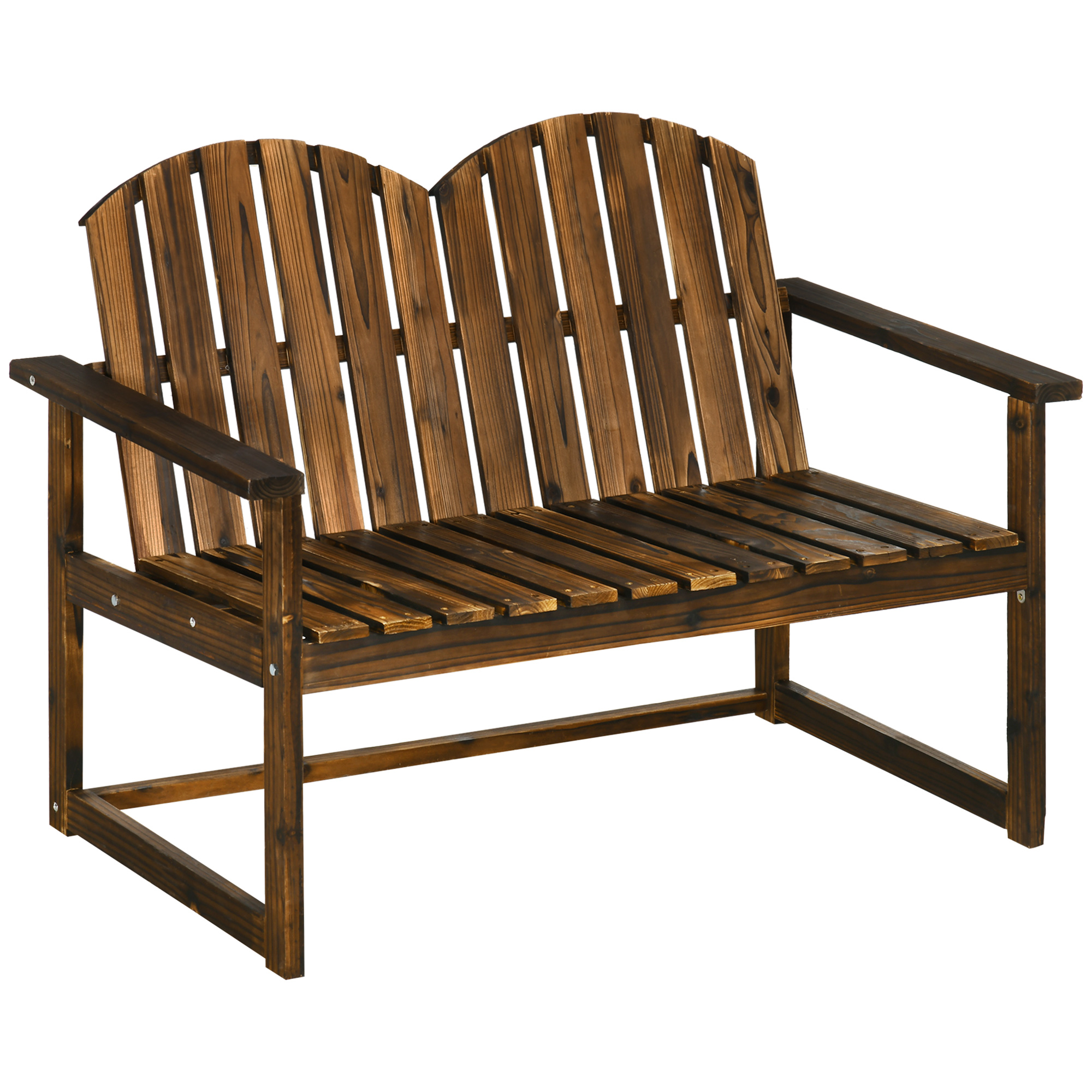 Outdoor Wooden Garden Bench, Patio Loveseat Chair with Slatted Backrest and Smooth Armrests for Two People, for Yard Lawn Carbonised Finish - Life 