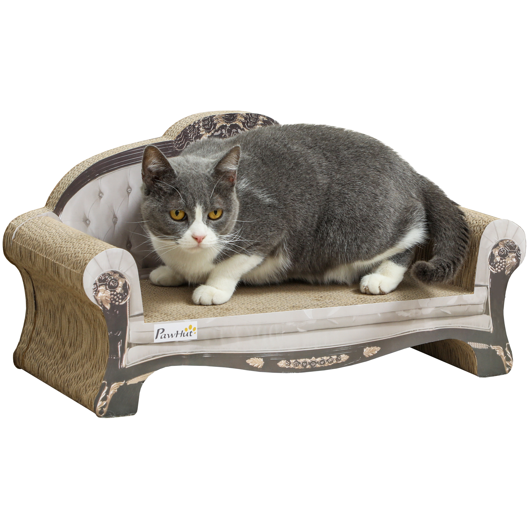 PAWSTER 2 in 1 Cat Scratcher with Organic Catnip for Indoor Cats, 29.5 x 56 x 26cm, Brown - Life Essentials